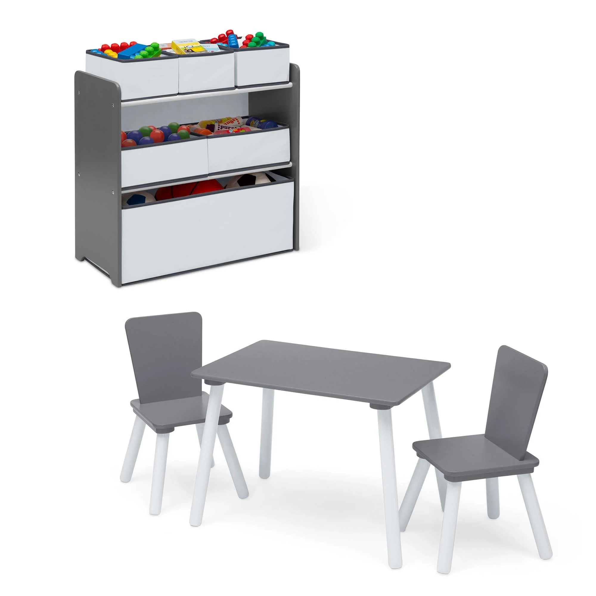 4-Piece Toddler Playroom Set – Includes Play Table and 6 Bin Toy Organizer with Reusable Vinyl Cling Stickers (Copy) - Image 2