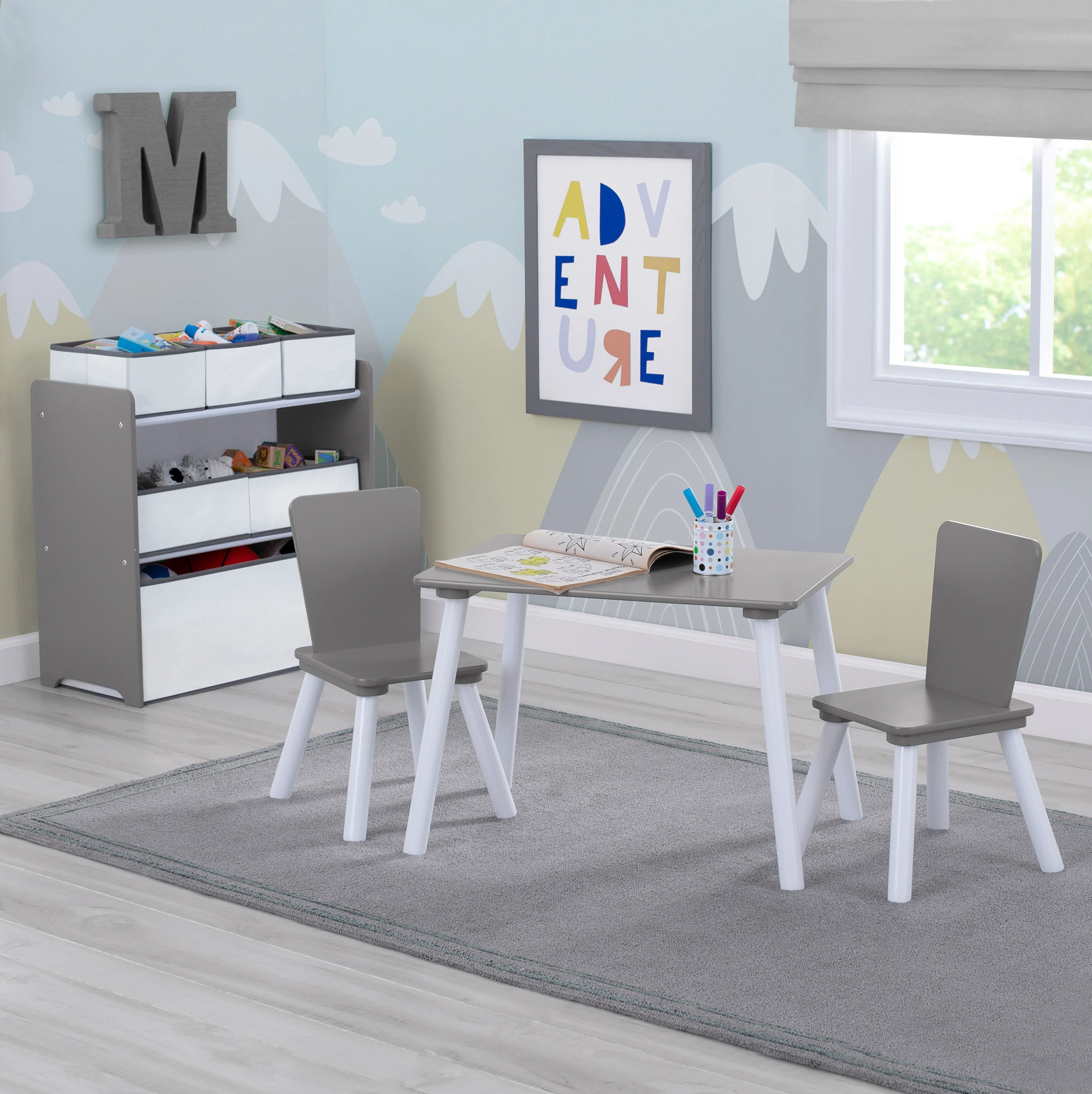 4-Piece Toddler Playroom Set – Includes Play Table and 6 Bin Toy Organizer with Reusable Vinyl Cling Stickers (Copy) - Image 5