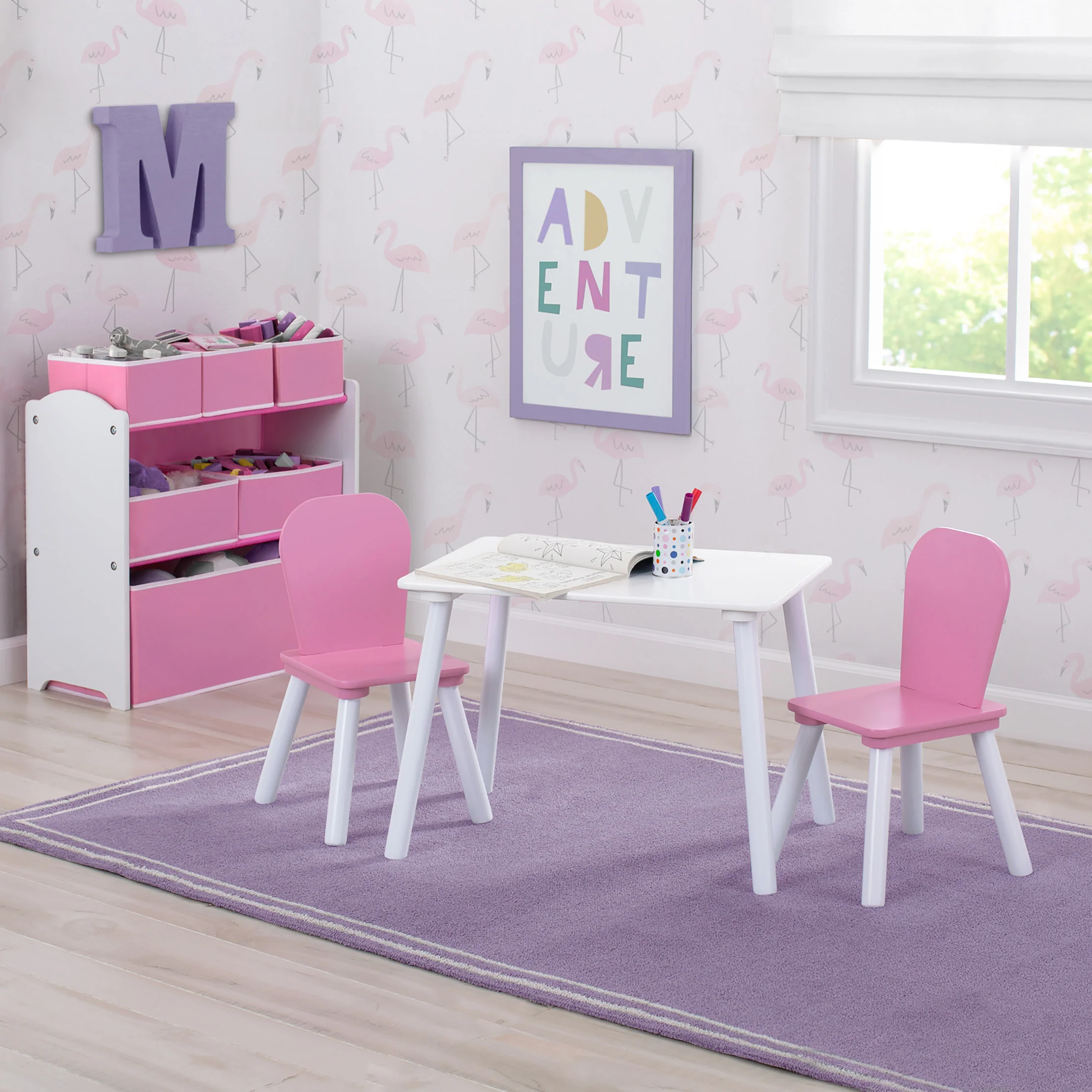 4-Piece Toddler Playroom Set – Includes Play Table and 6 Bin Toy Organizer with Reusable Vinyl Cling Stickers - Image 5