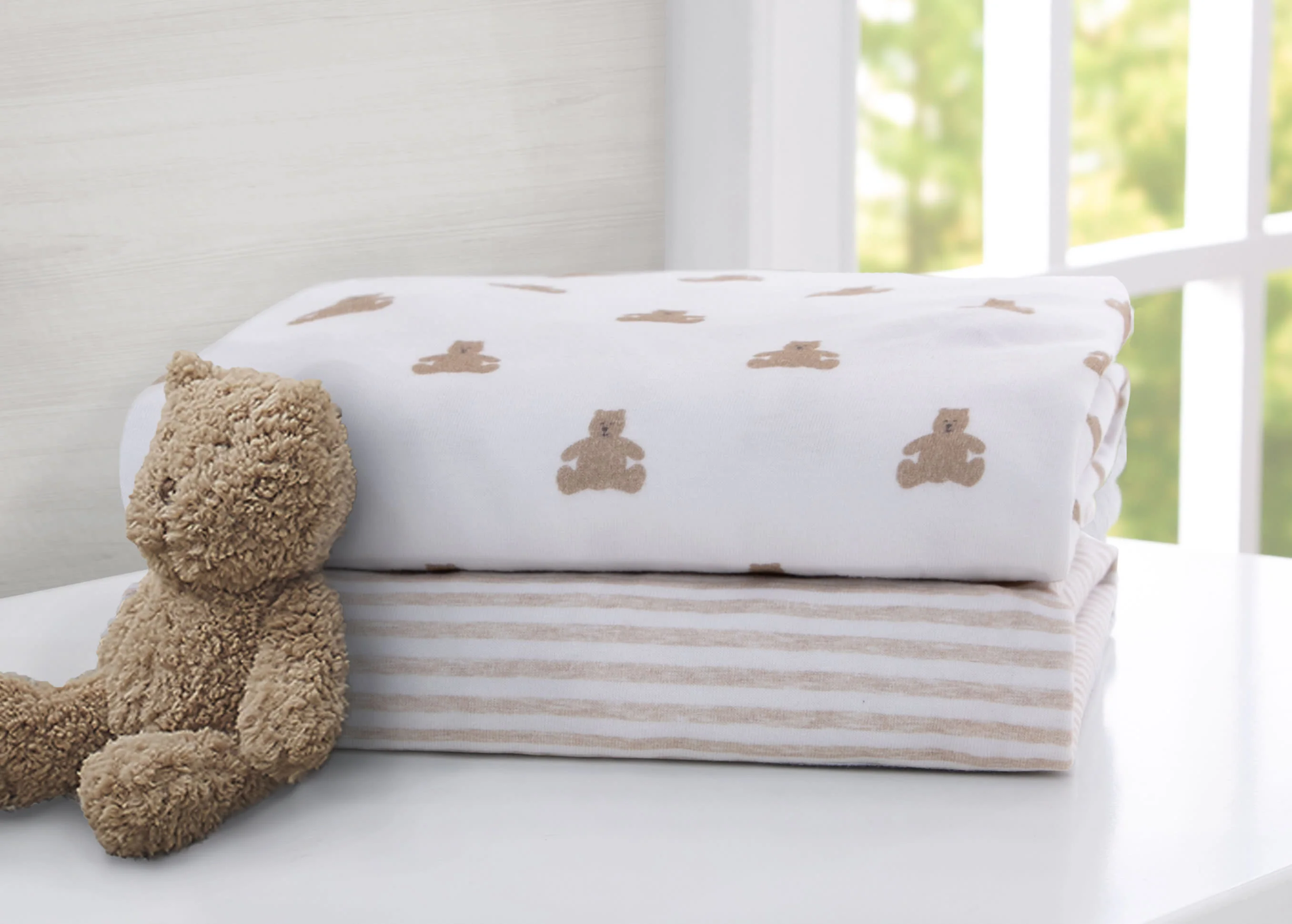 babyGap Tan Teddy Bears & Stripes 100% Organic Cotton Crib Sheets - 2 Pack - Image 6