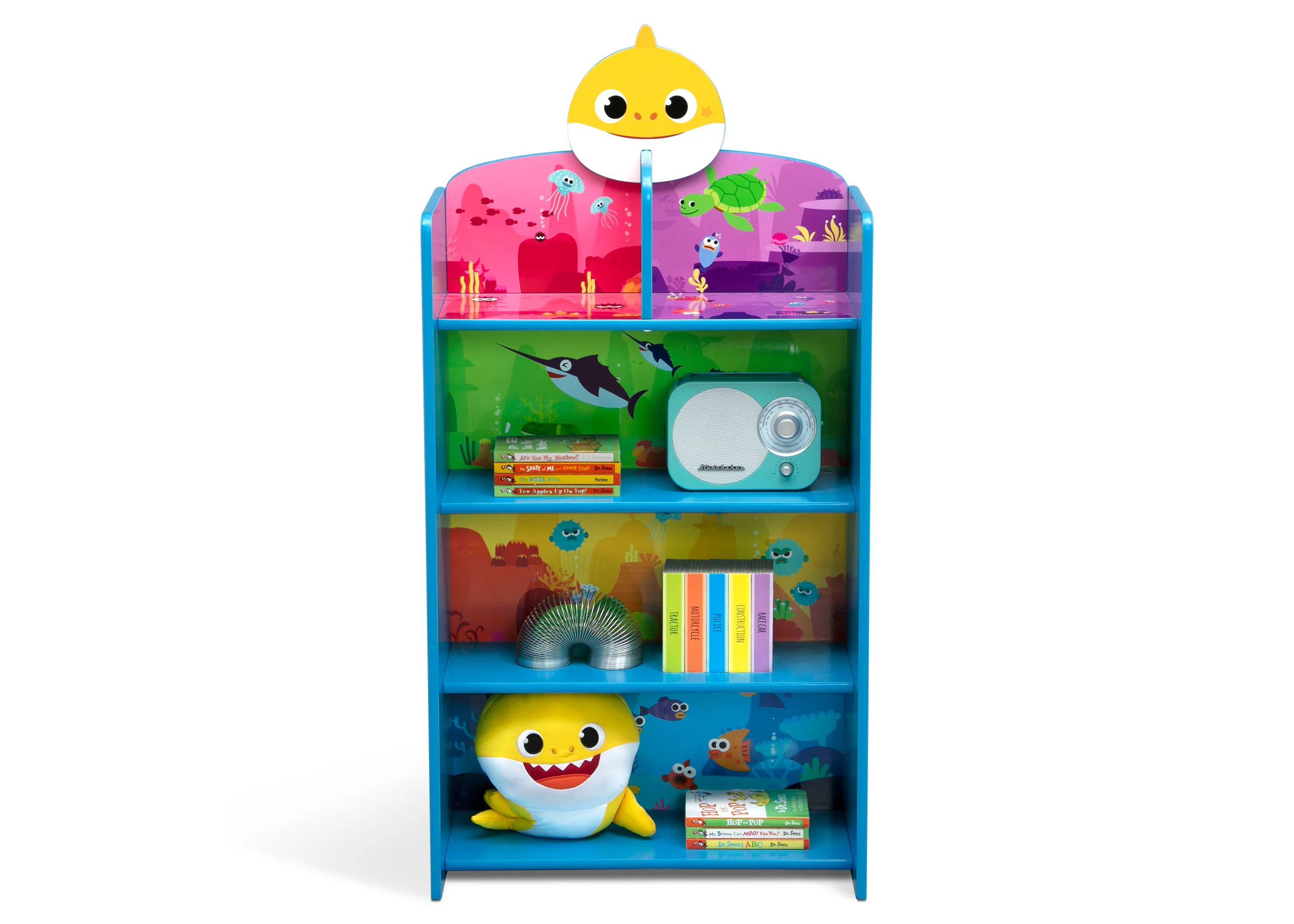 Baby Shark Wooden Playhouse 4-Shelf Bookcase for Kids - Image 2