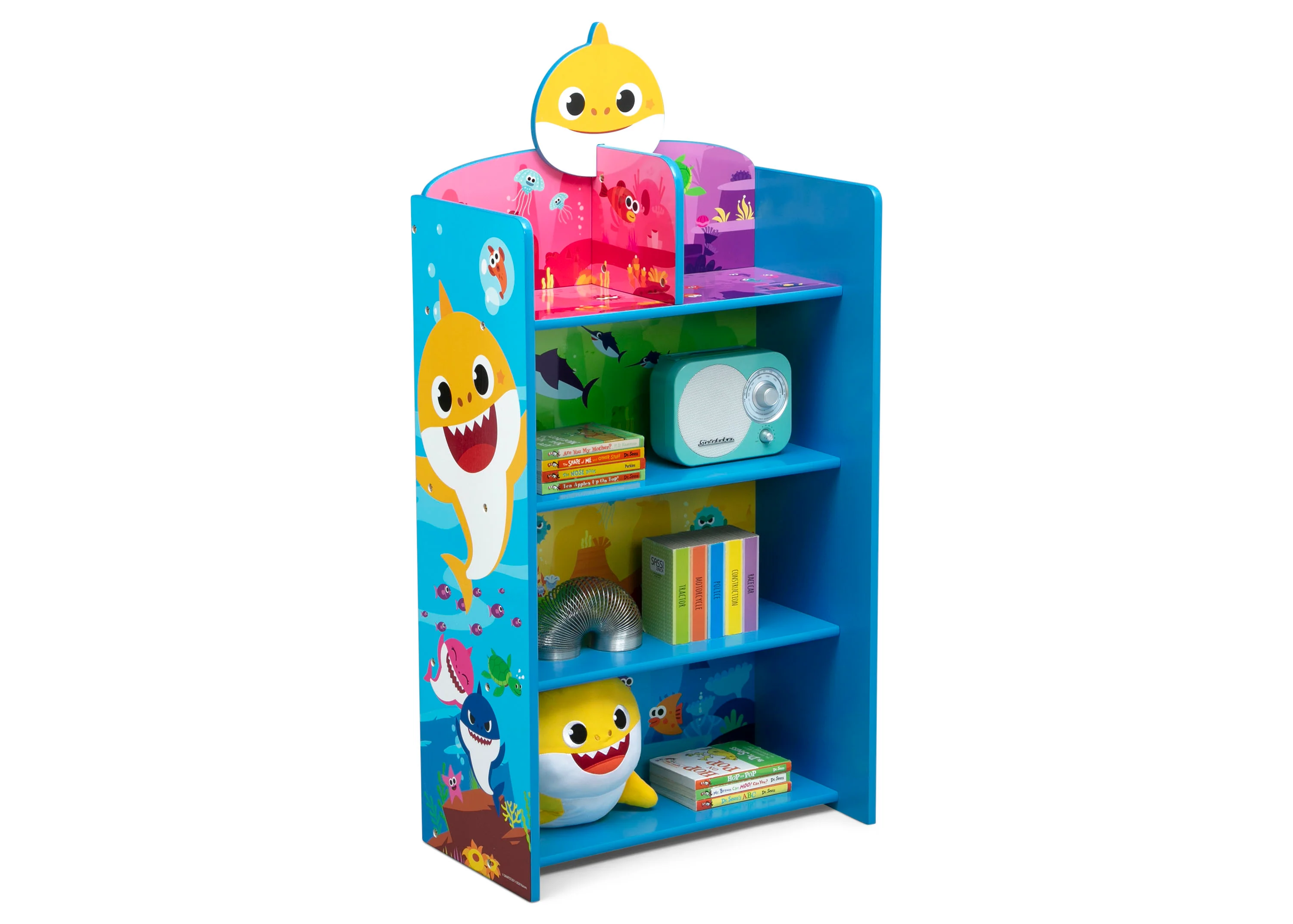 Baby Shark Wooden Playhouse 4-Shelf Bookcase for Kids - Image 3
