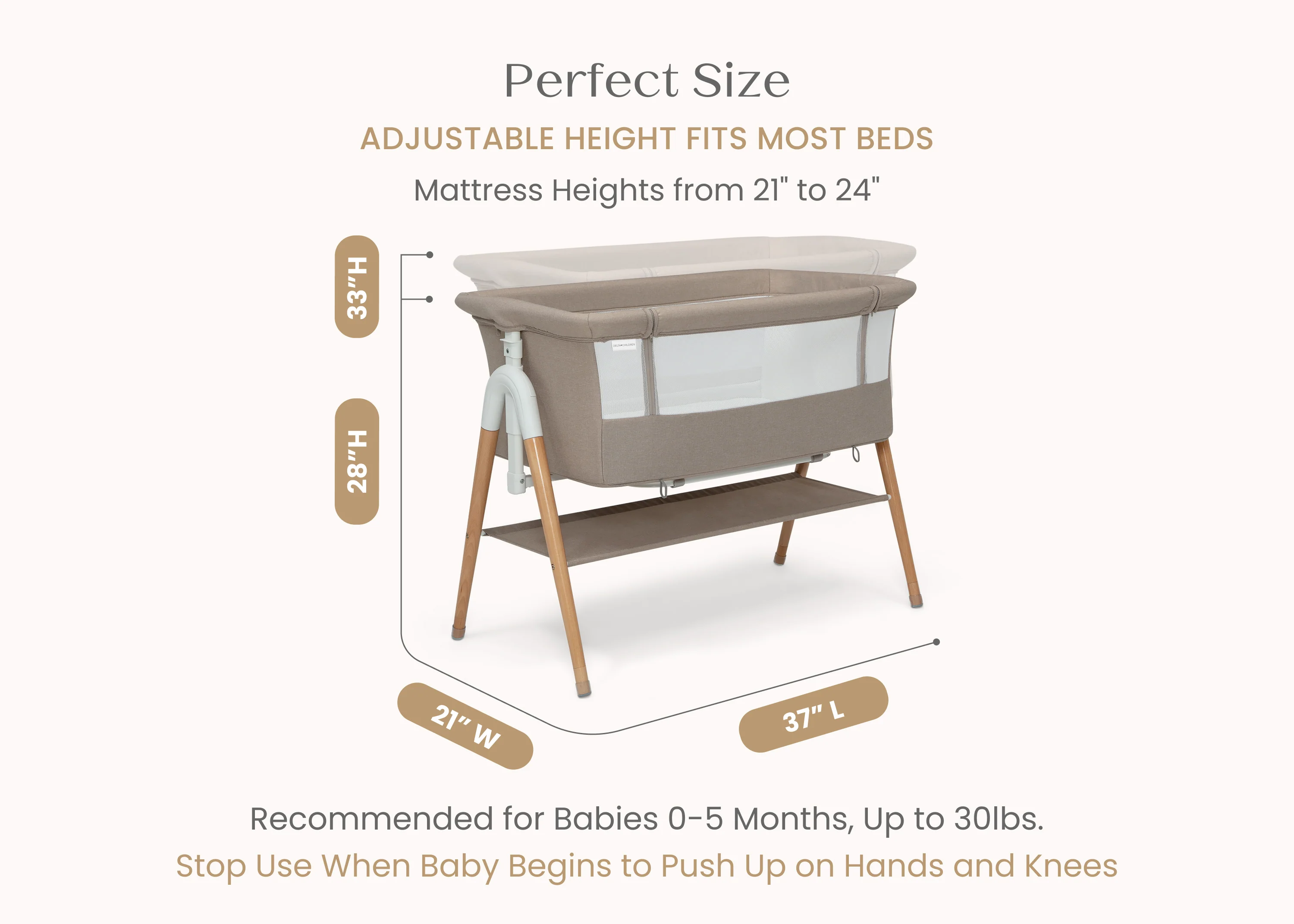 Bondi Adjustable Height Bedside Beechwood Bassinet - Image 8