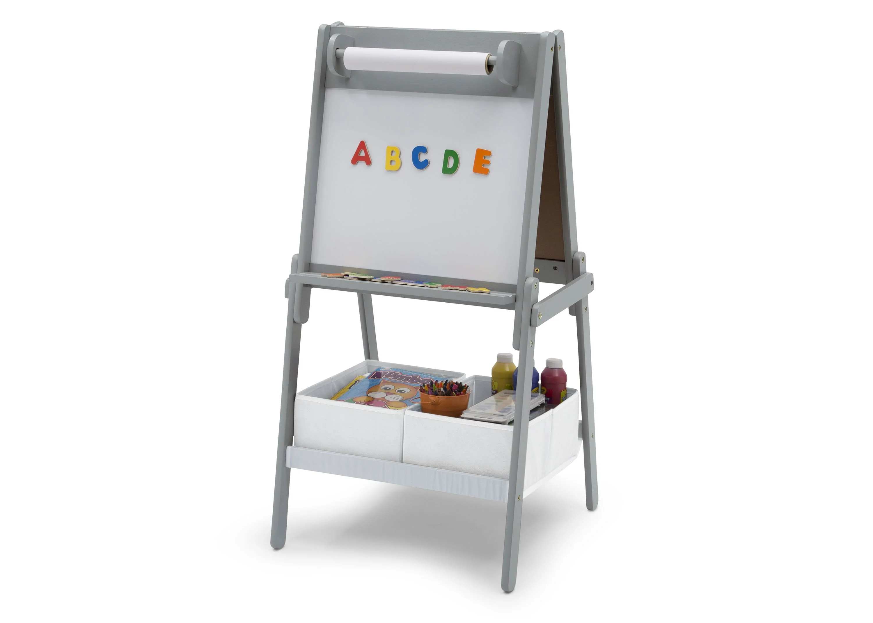 Chelsea Double-Sided Storage Easel with Paper Roll and Magnets | Dry Erase Surface & Chalkboard Surface - Image 4