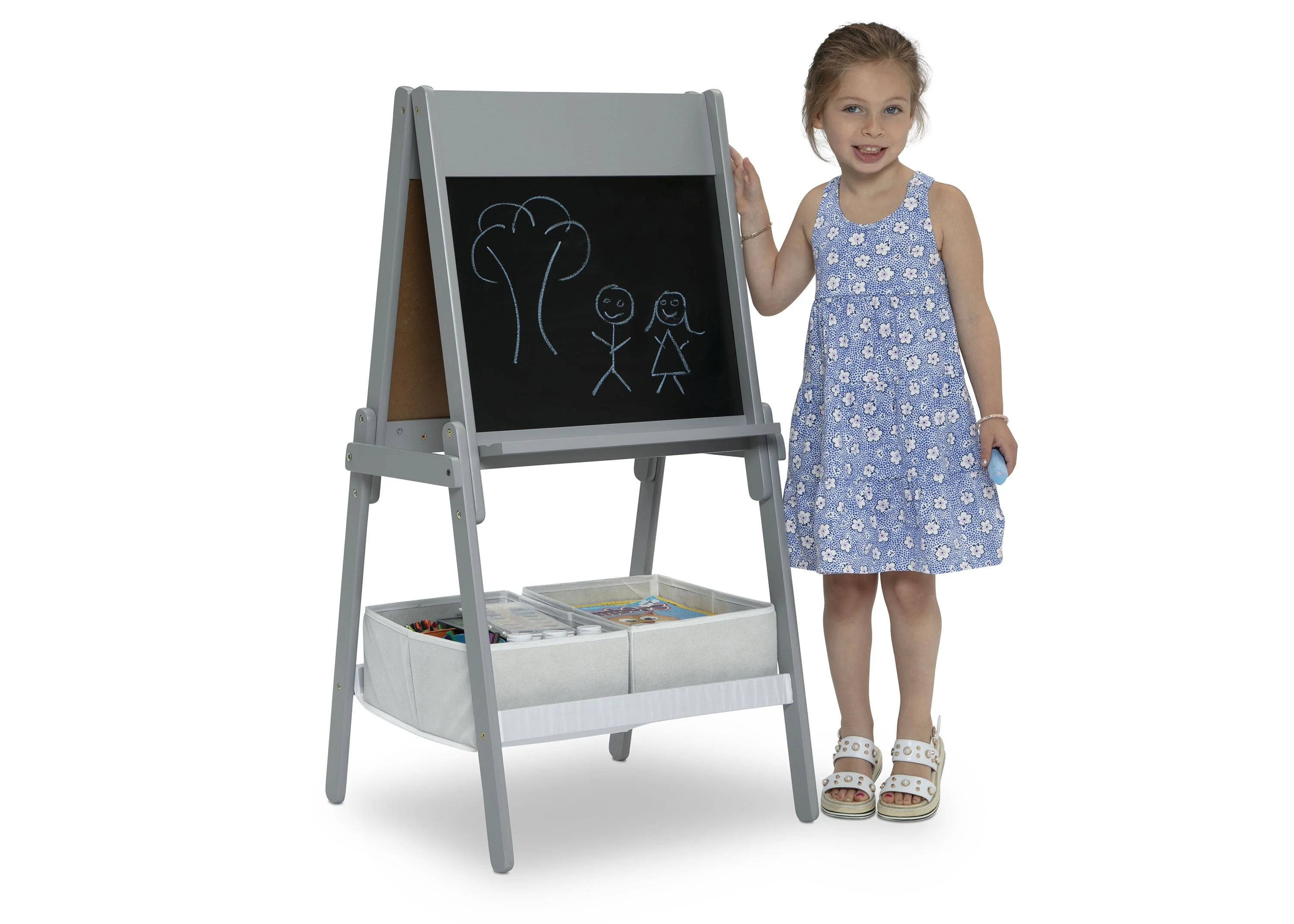 Chelsea Double-Sided Storage Easel with Paper Roll and Magnets | Dry Erase Surface & Chalkboard Surface - Image 5