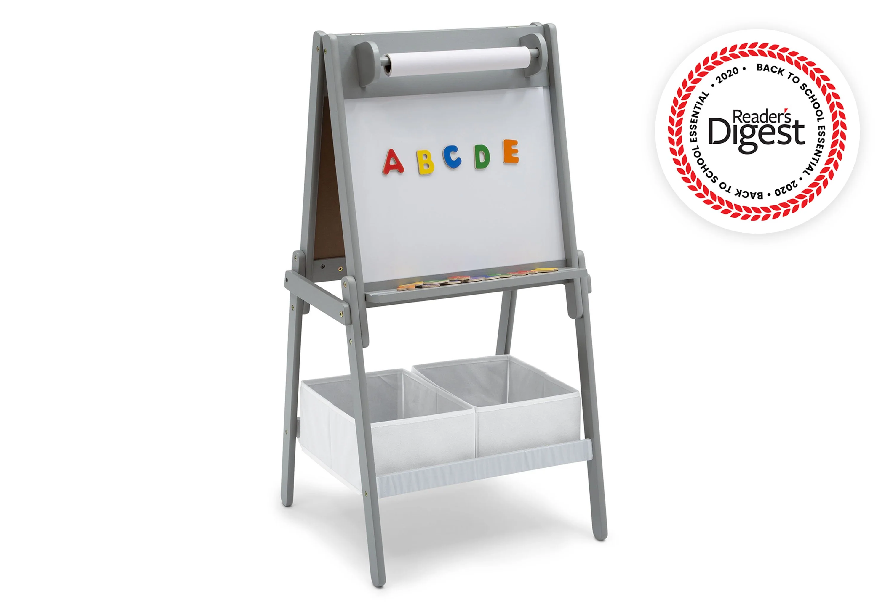 Chelsea Double-Sided Storage Easel with Paper Roll and Magnets | Dry Erase Surface & Chalkboard Surface - Image 6