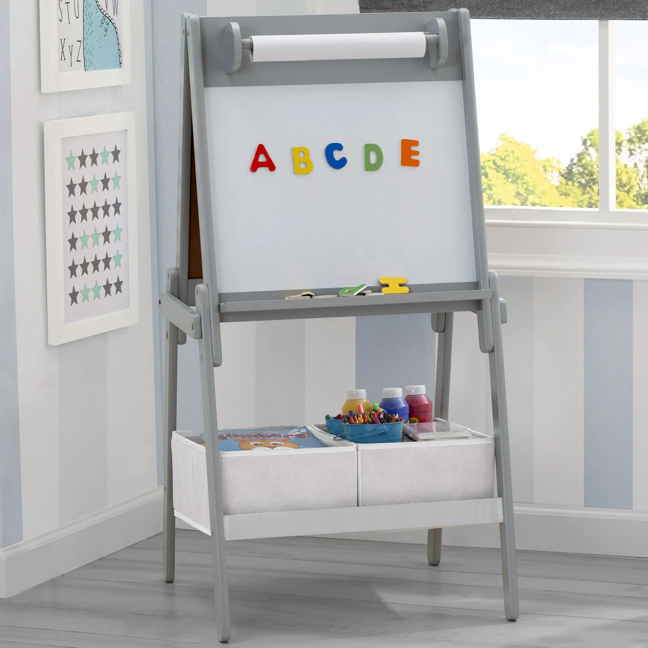 Chelsea Double-Sided Storage Easel with Paper Roll and Magnets | Dry Erase Surface & Chalkboard Surface - Image 8