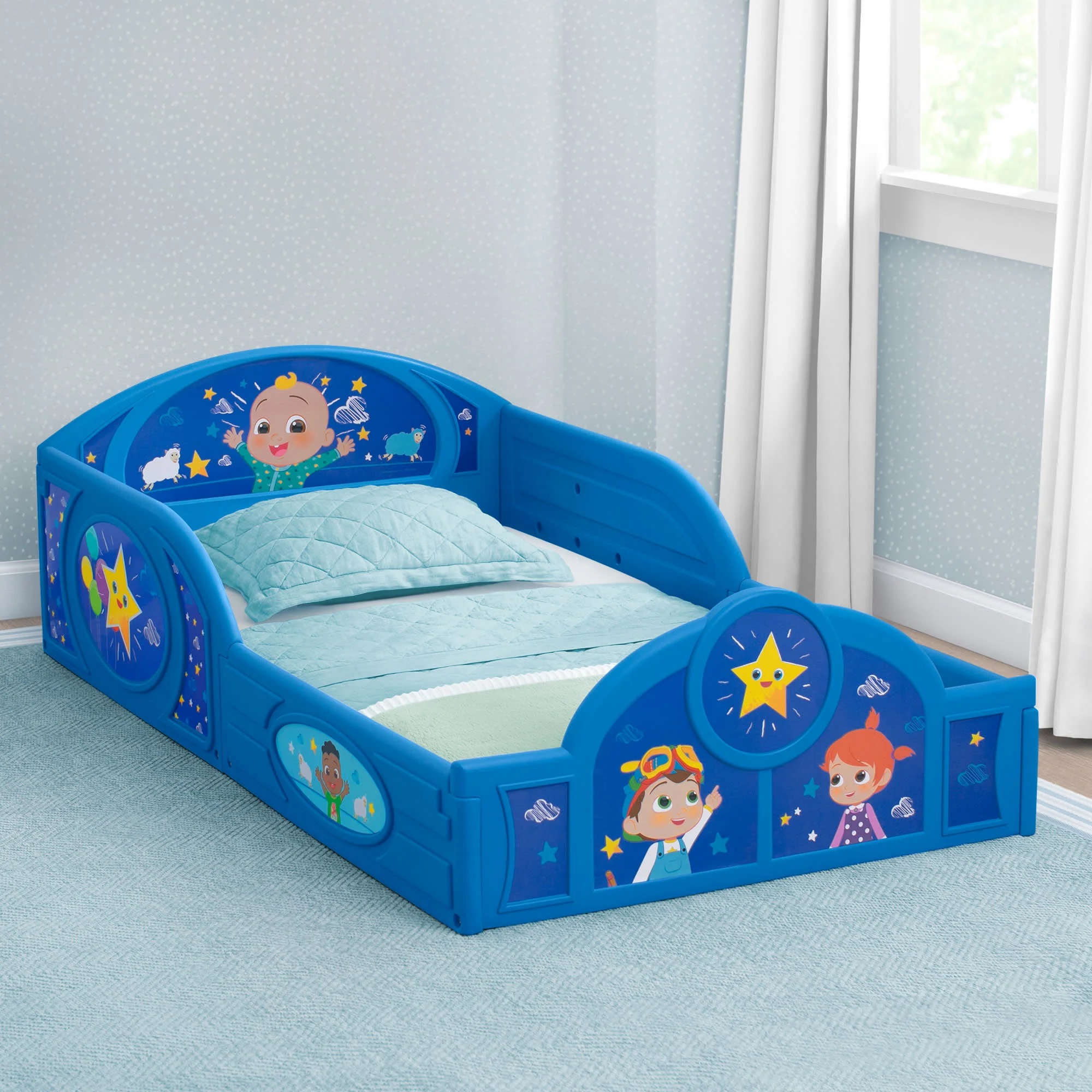 CoComelon Sleep and Play Toddler Bed with Built-In Guardrails - Image 4