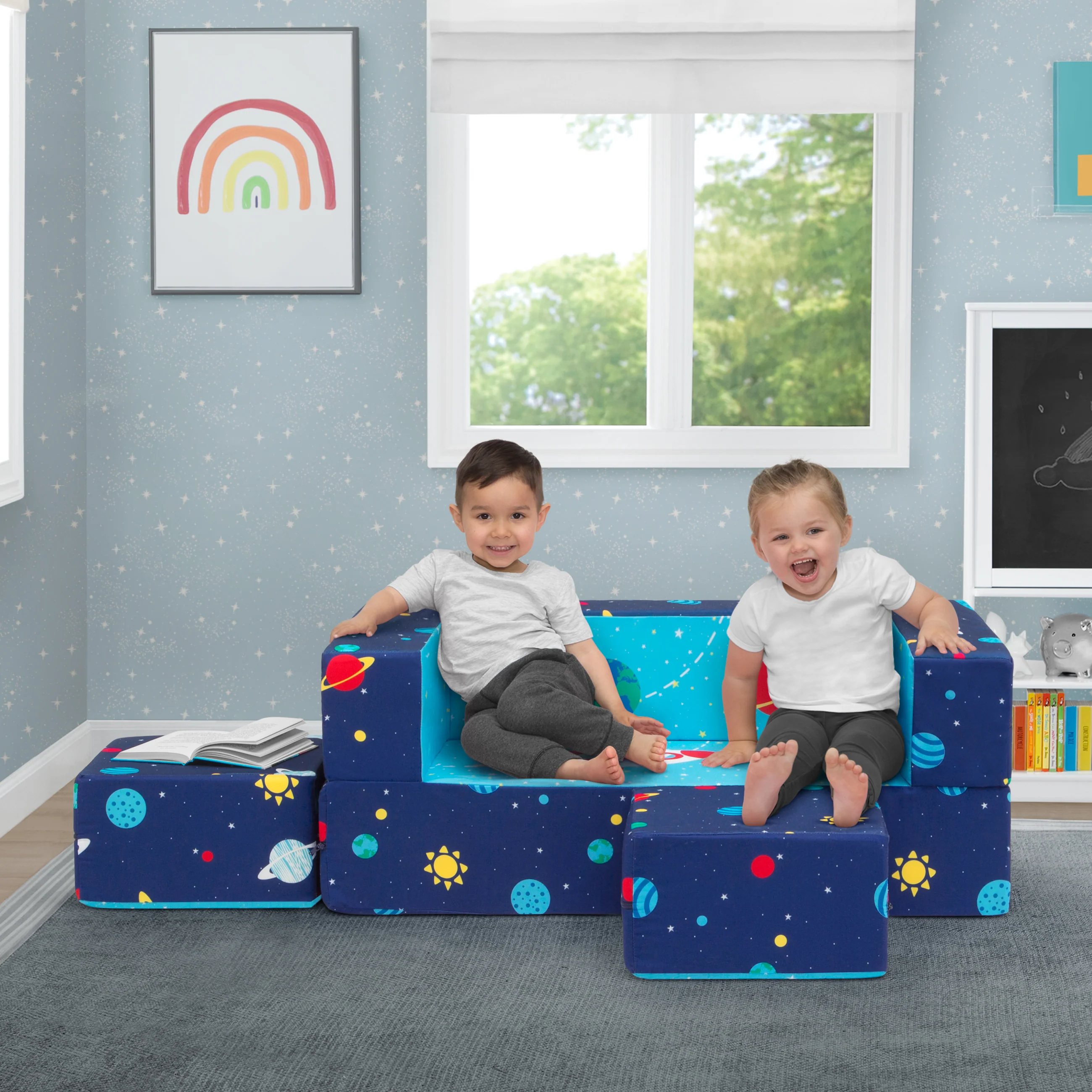 Convertible Sofa and Play Set for Kids and Toddlers – Modular Foam Couch and Flip Out Lounger with 2 Ottomans - Image 6