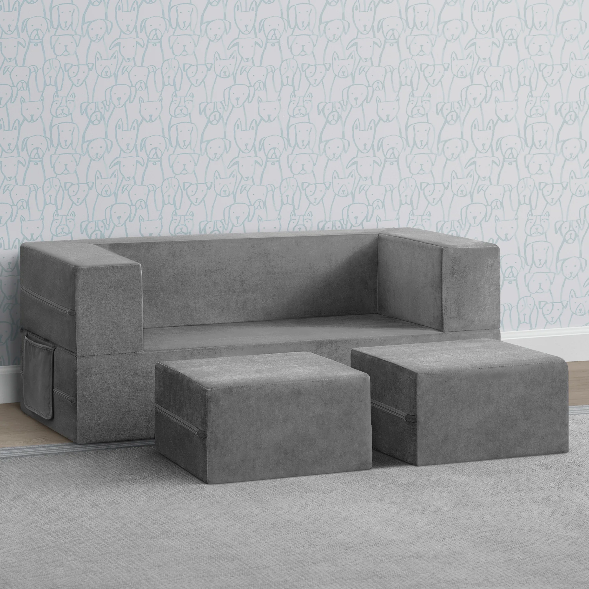 Convertible Sofa and Play Set for Kids and Toddlers Modular Foam Couch and Flip Out Lounger with 2 Ottomans - Image 11