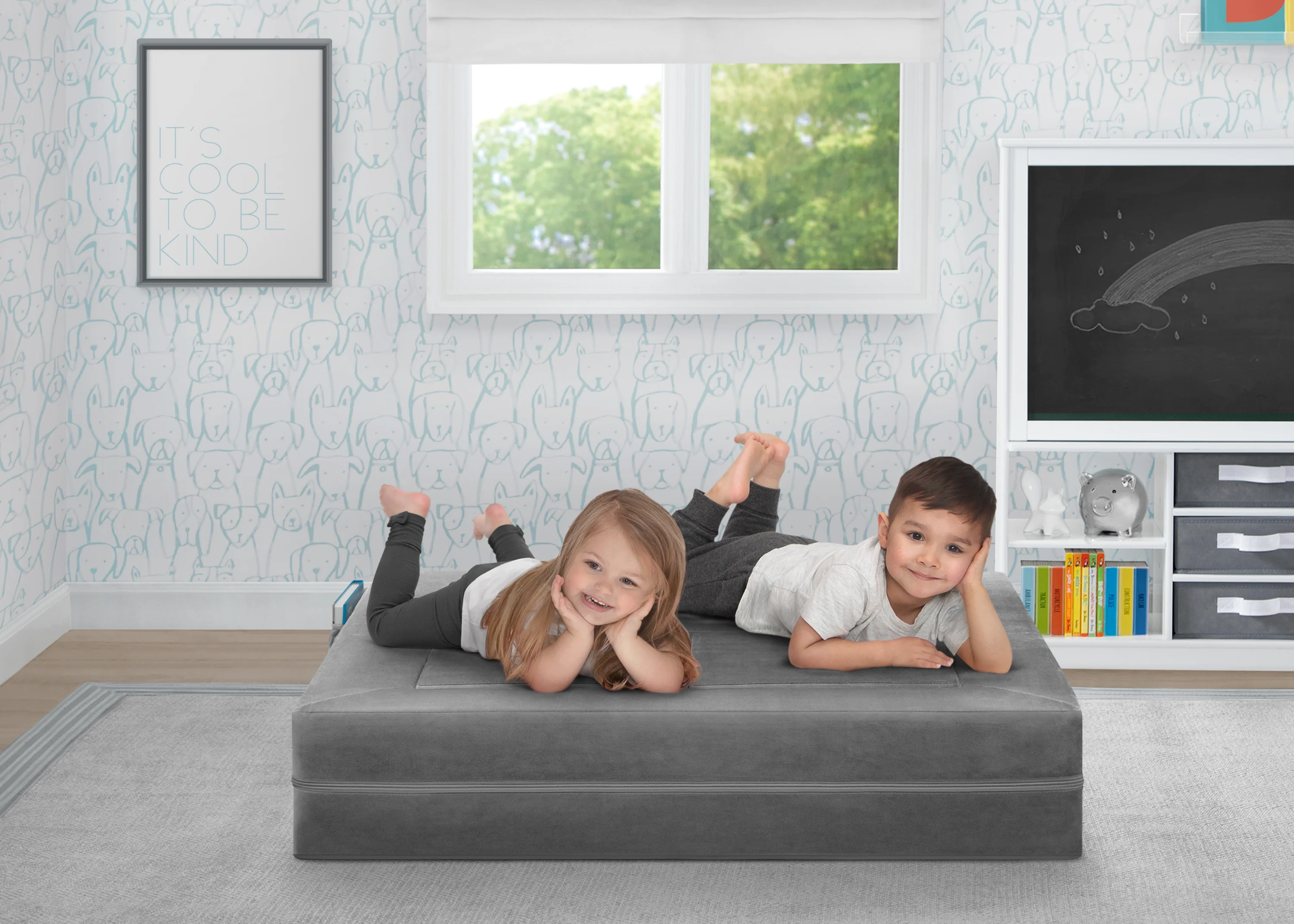 Convertible Sofa and Play Set for Kids and Toddlers Modular Foam Couch and Flip Out Lounger with 2 Ottomans - Image 3