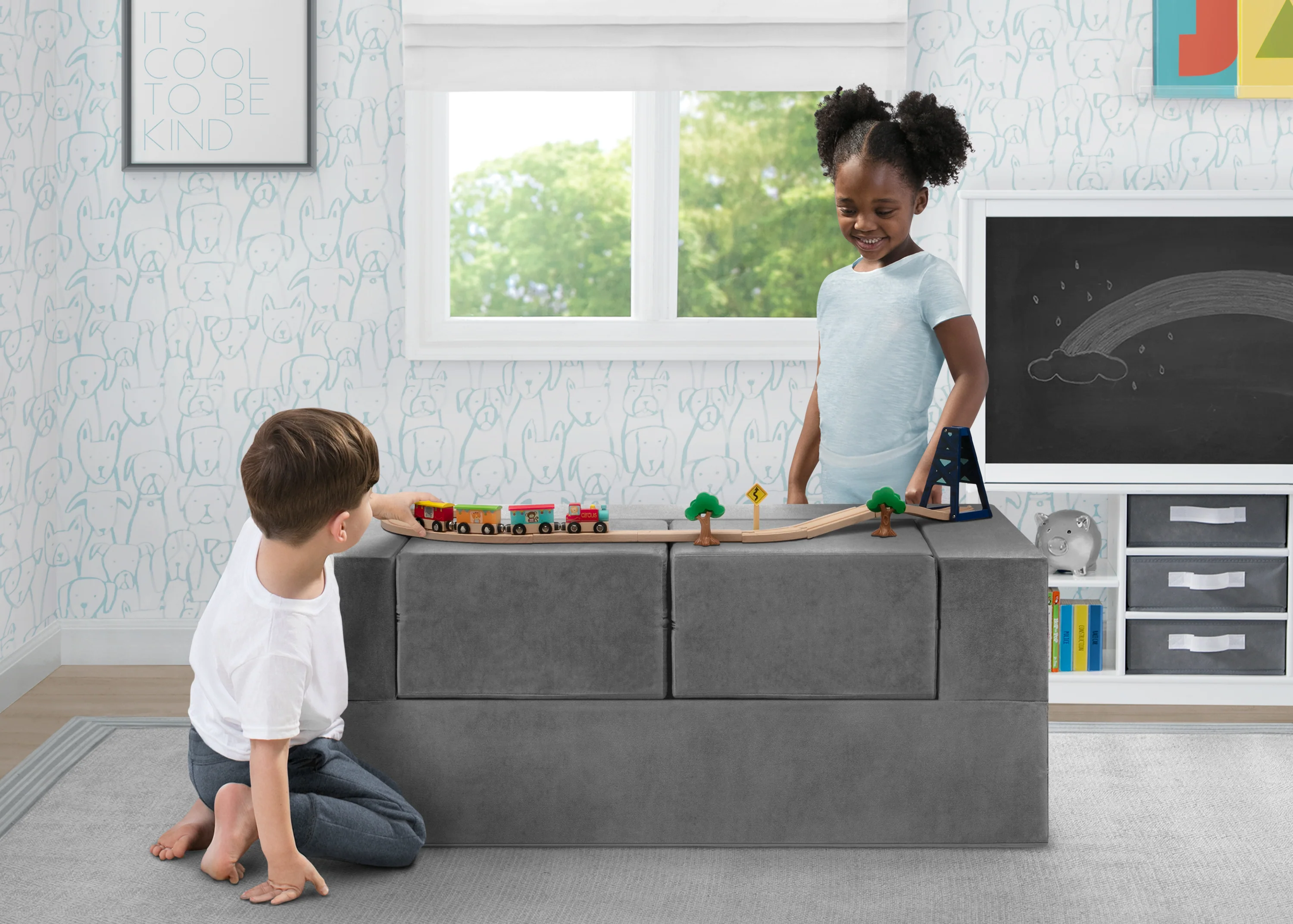 Convertible Sofa and Play Set for Kids and Toddlers Modular Foam Couch and Flip Out Lounger with 2 Ottomans - Image 4