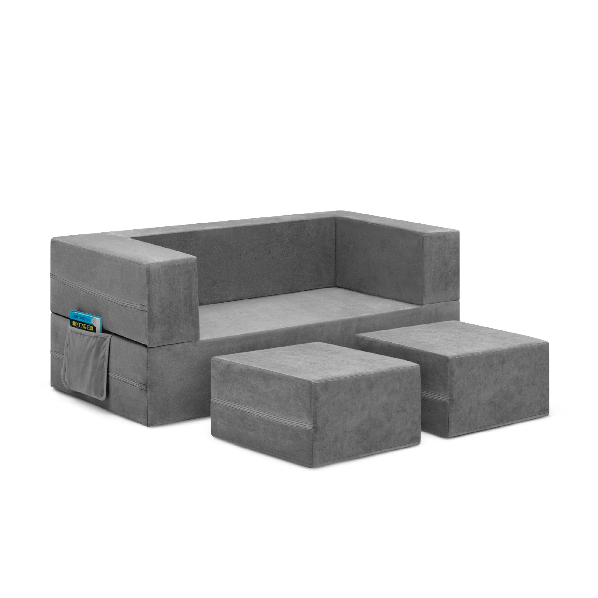 Convertible Sofa and Play Set for Kids and Toddlers Modular Foam Couch and Flip Out Lounger with 2 Ottomans - Image 6