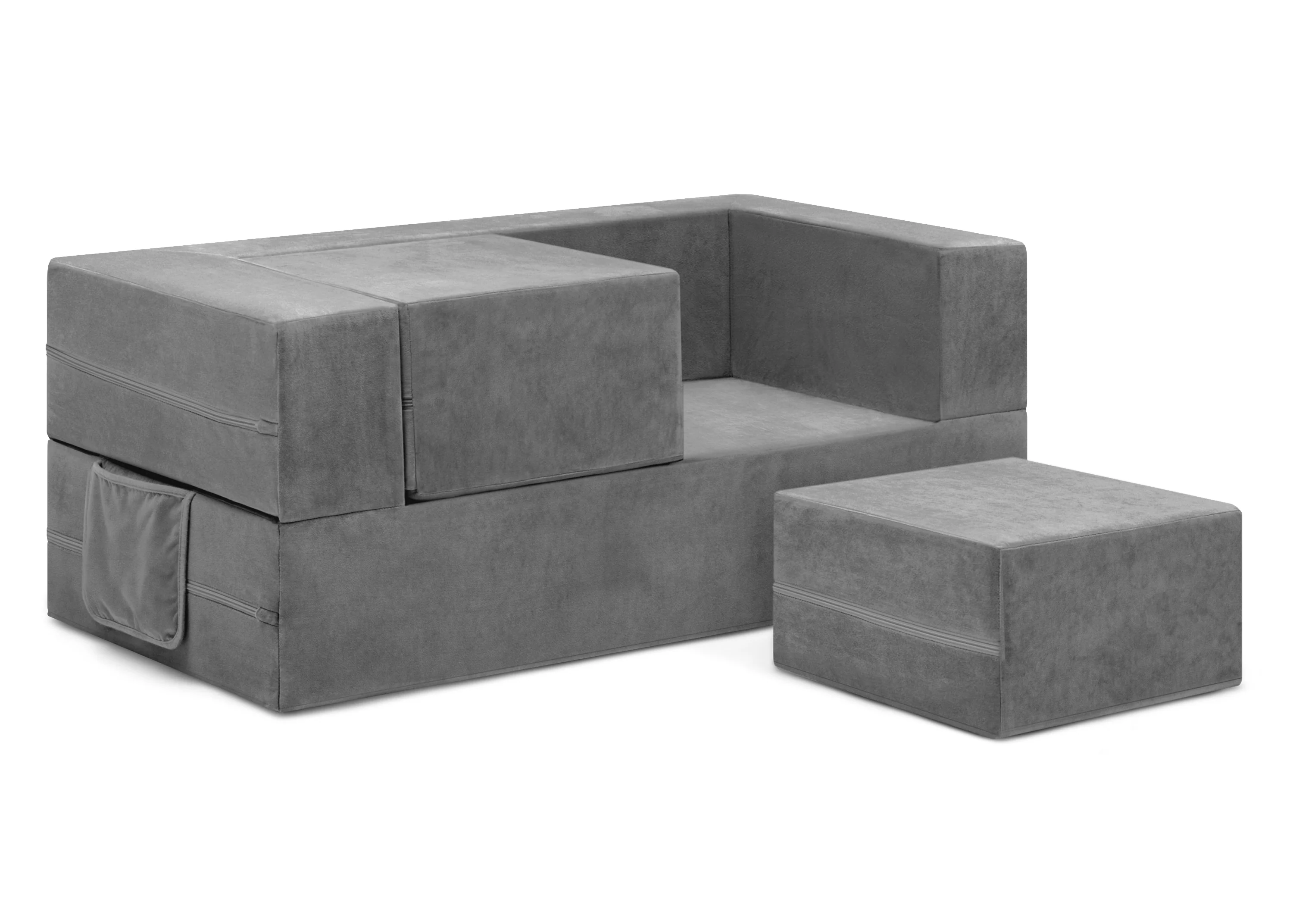 Convertible Sofa and Play Set for Kids and Toddlers Modular Foam Couch and Flip Out Lounger with 2 Ottomans - Image 7
