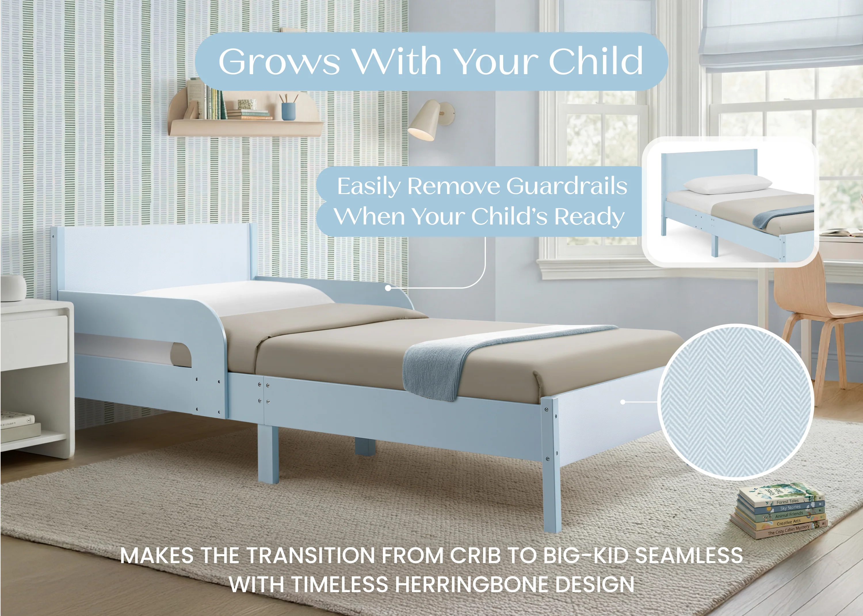 Cora Wood Twin Bed with Removable Guardrails - Image 2