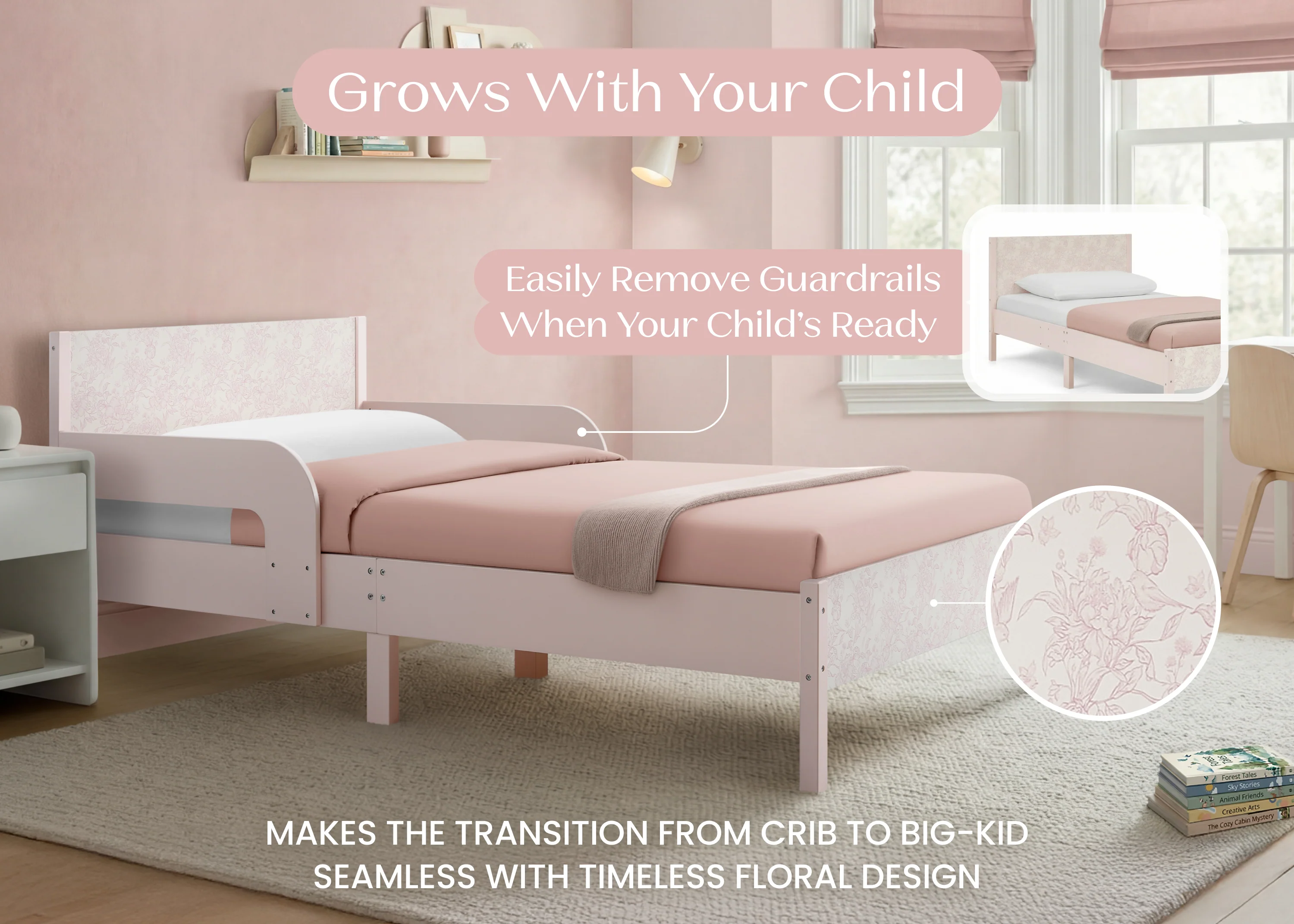 Cora Wood Twin Bed with Removable Guardrails - Image 29