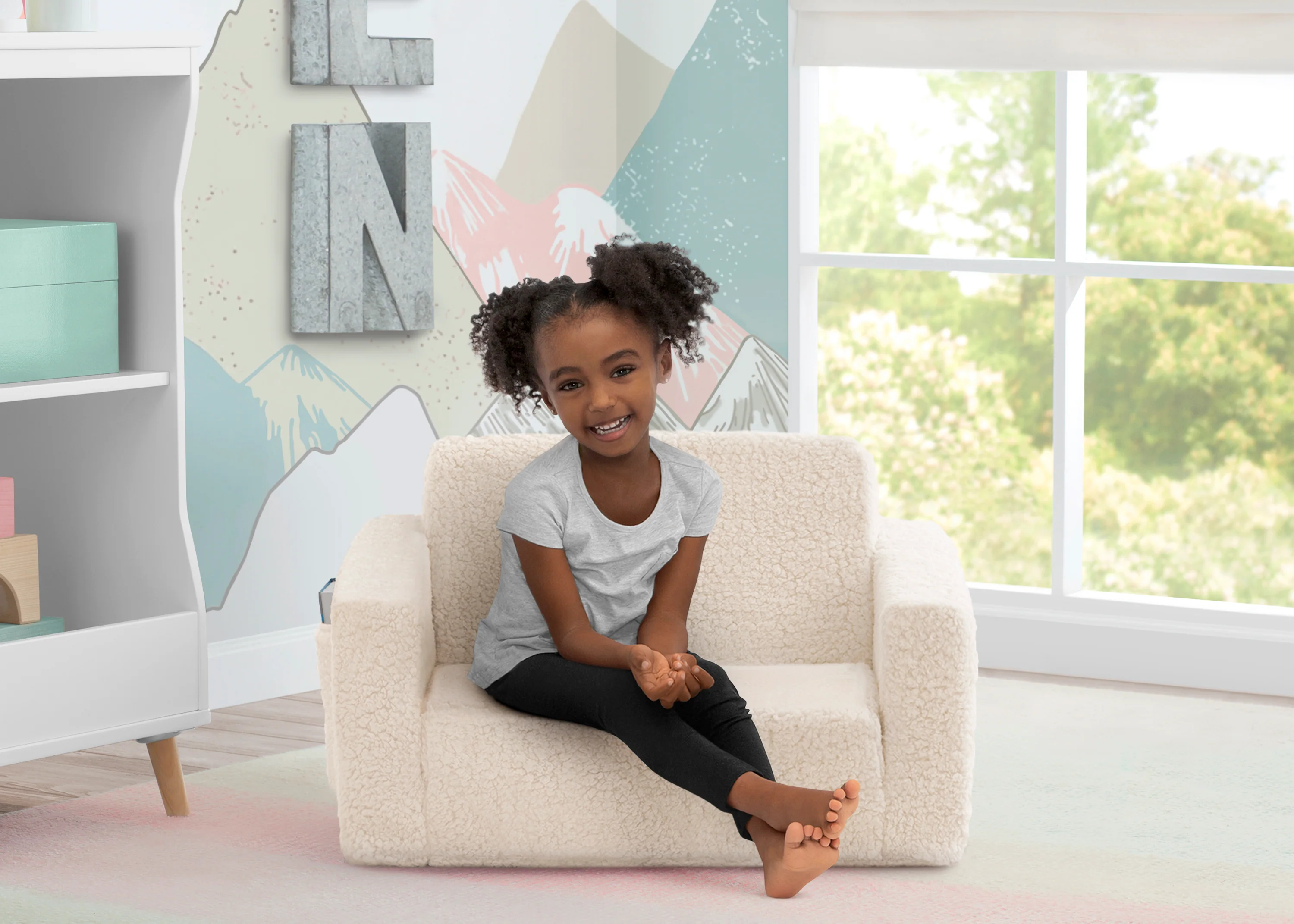 Cozee Flip-Out Sherpa 2-in-1 Convertible Chair to Lounger for Kids - Image 12
