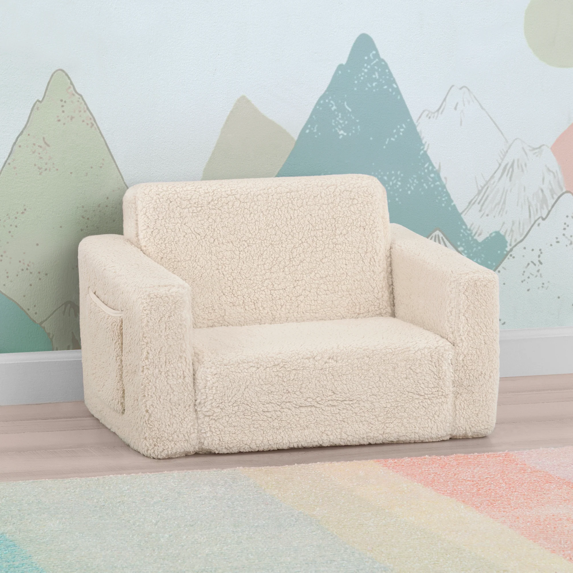 Cozee Flip-Out Sherpa 2-in-1 Convertible Chair to Lounger for Kids - Image 18