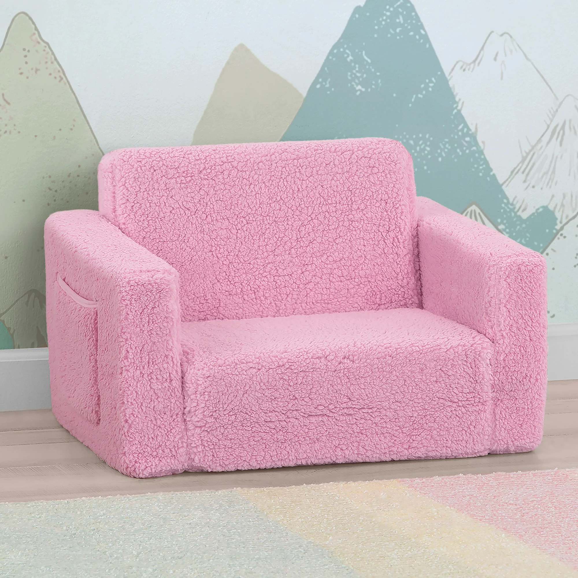 Cozee Flip-Out Sherpa 2-in-1 Convertible Chair to Lounger for Kids - Image 21