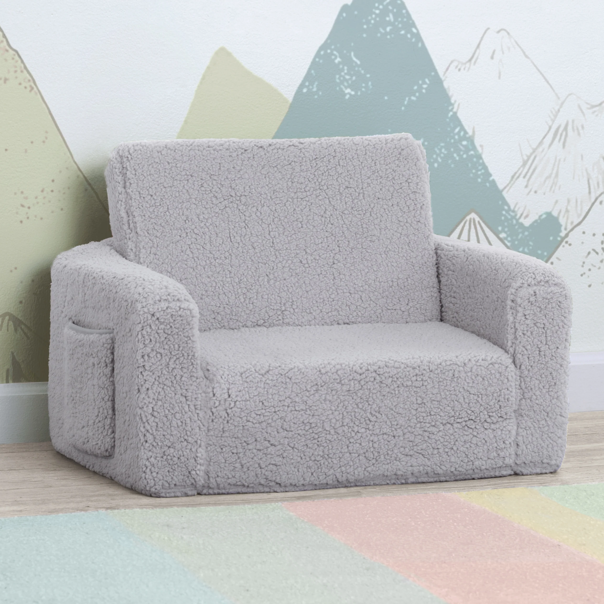 Cozee Flip-Out Sherpa 2-in-1 Convertible Chair to Lounger for Kids - Image 6