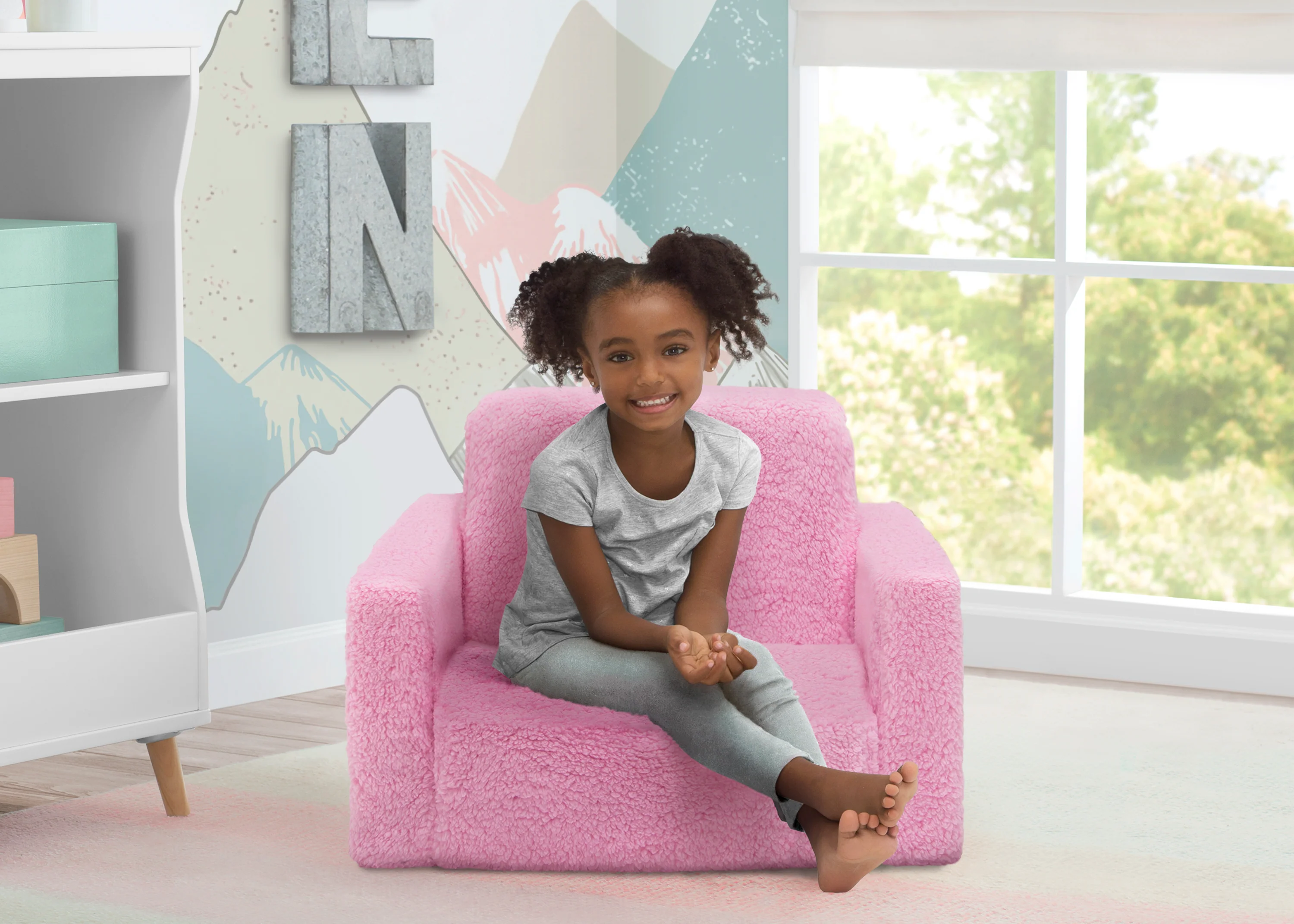 Cozee Flip-Out Sherpa 2-in-1 Convertible Chair to Lounger for Kids - Image 7