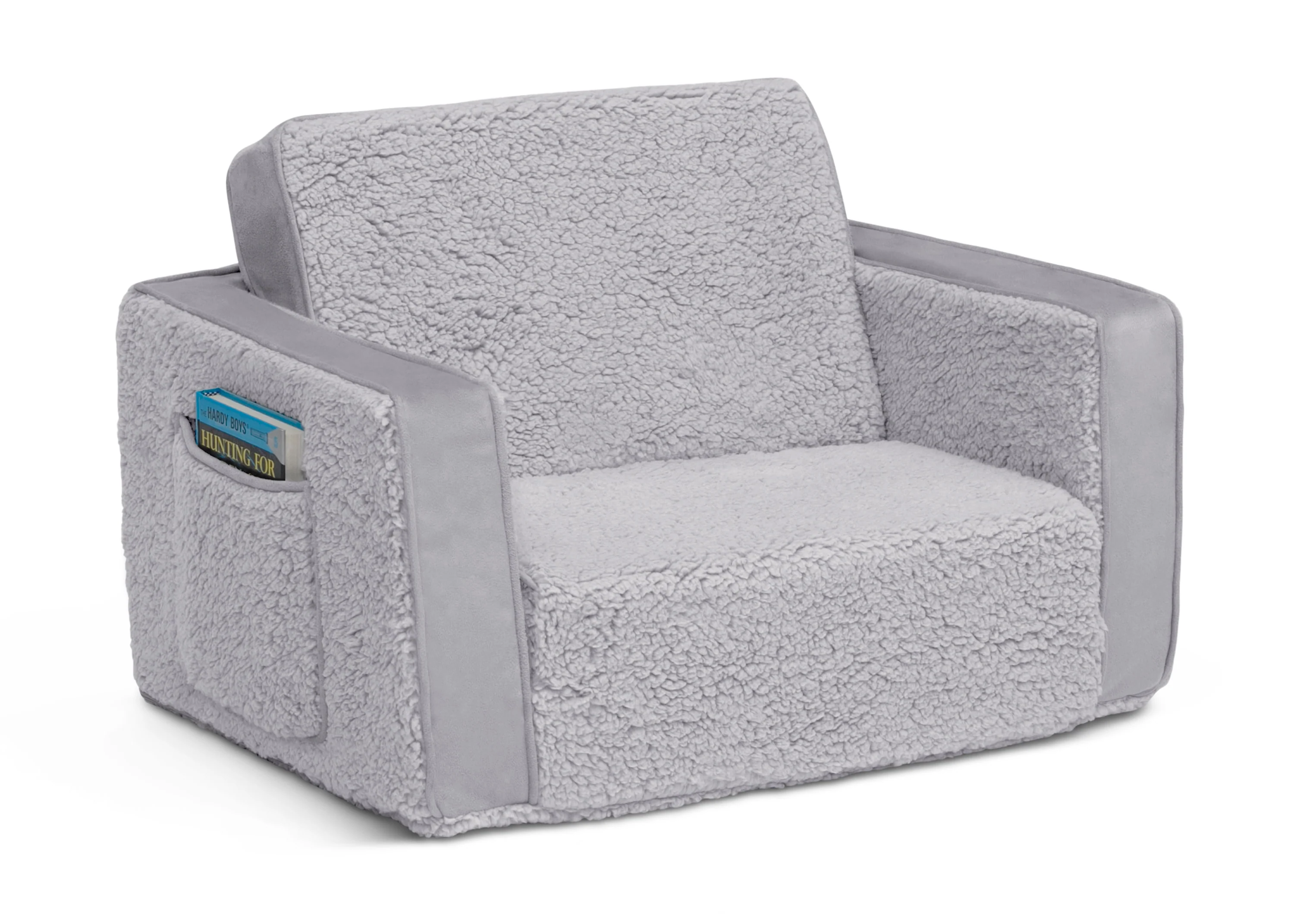 Cozee Flip-Out Sherpa and Suede 2-in-1 Convertible Chair to Lounger for Kids - Image 3