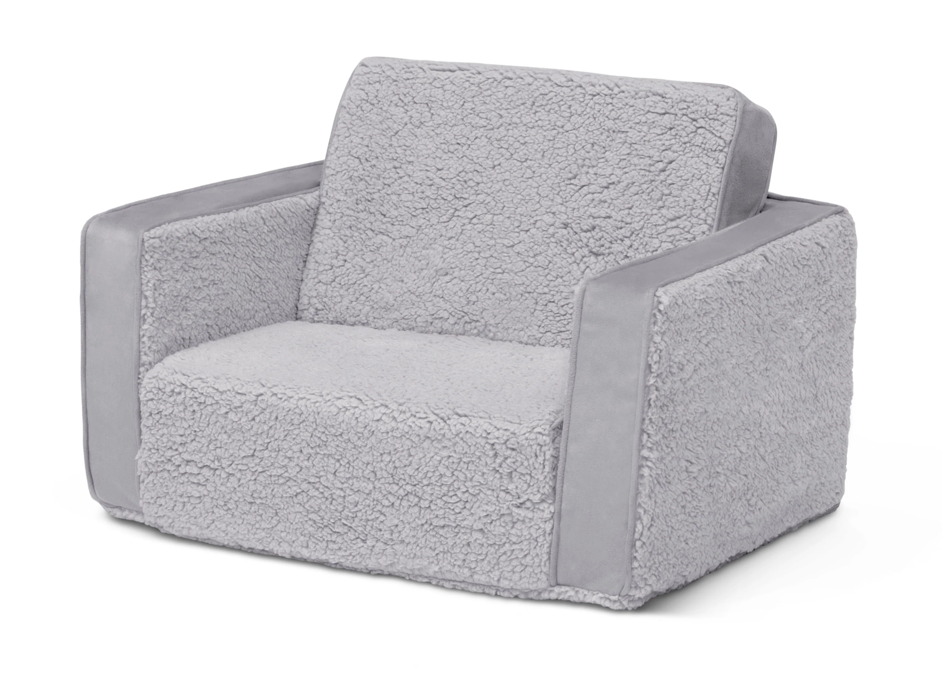 Cozee Flip-Out Sherpa and Suede 2-in-1 Convertible Chair to Lounger for Kids - Image 4