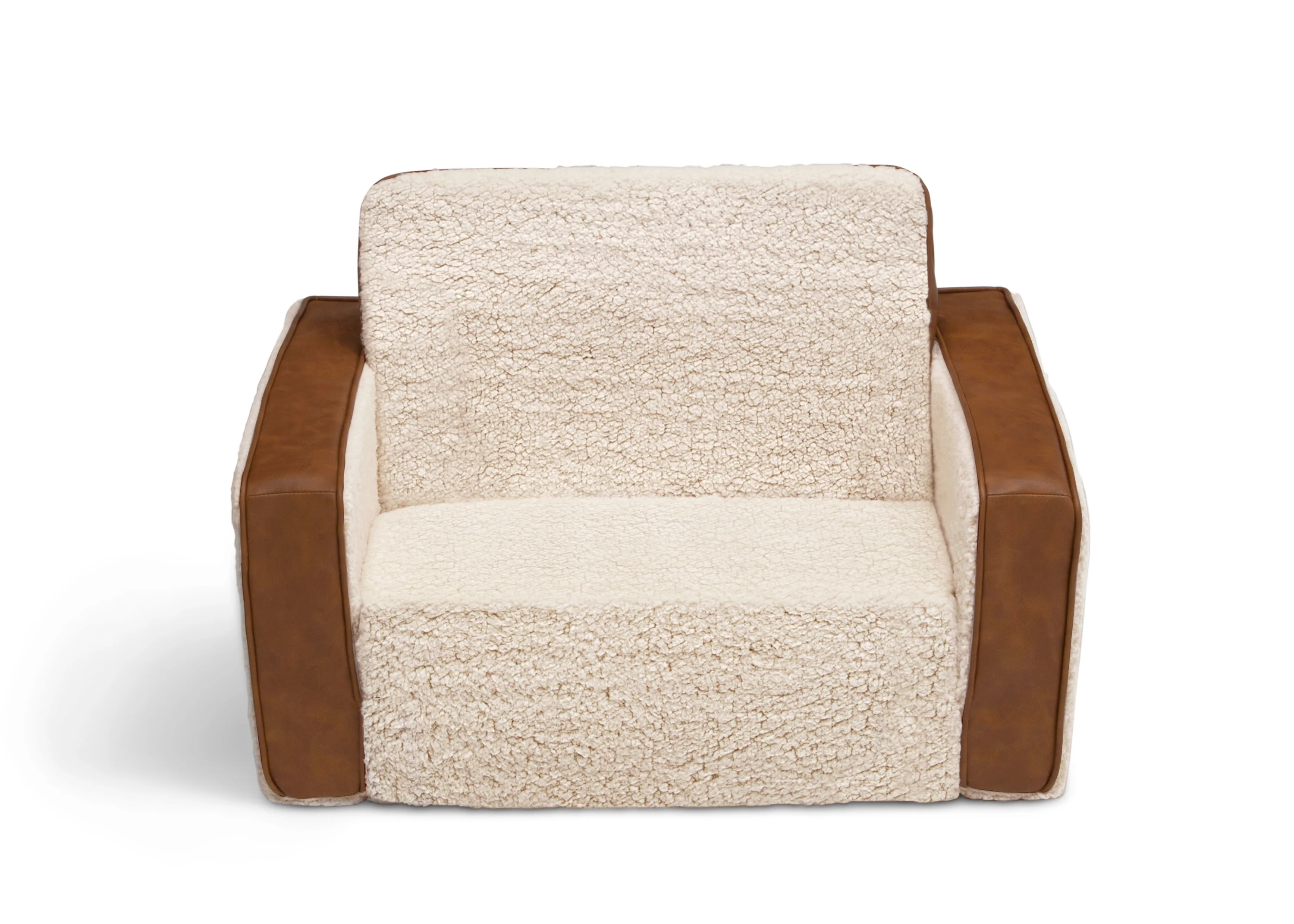Cozee Flip-Out Sherpa and Leather 2-in-1 Convertible Chair to Lounger for Kids - Image 2