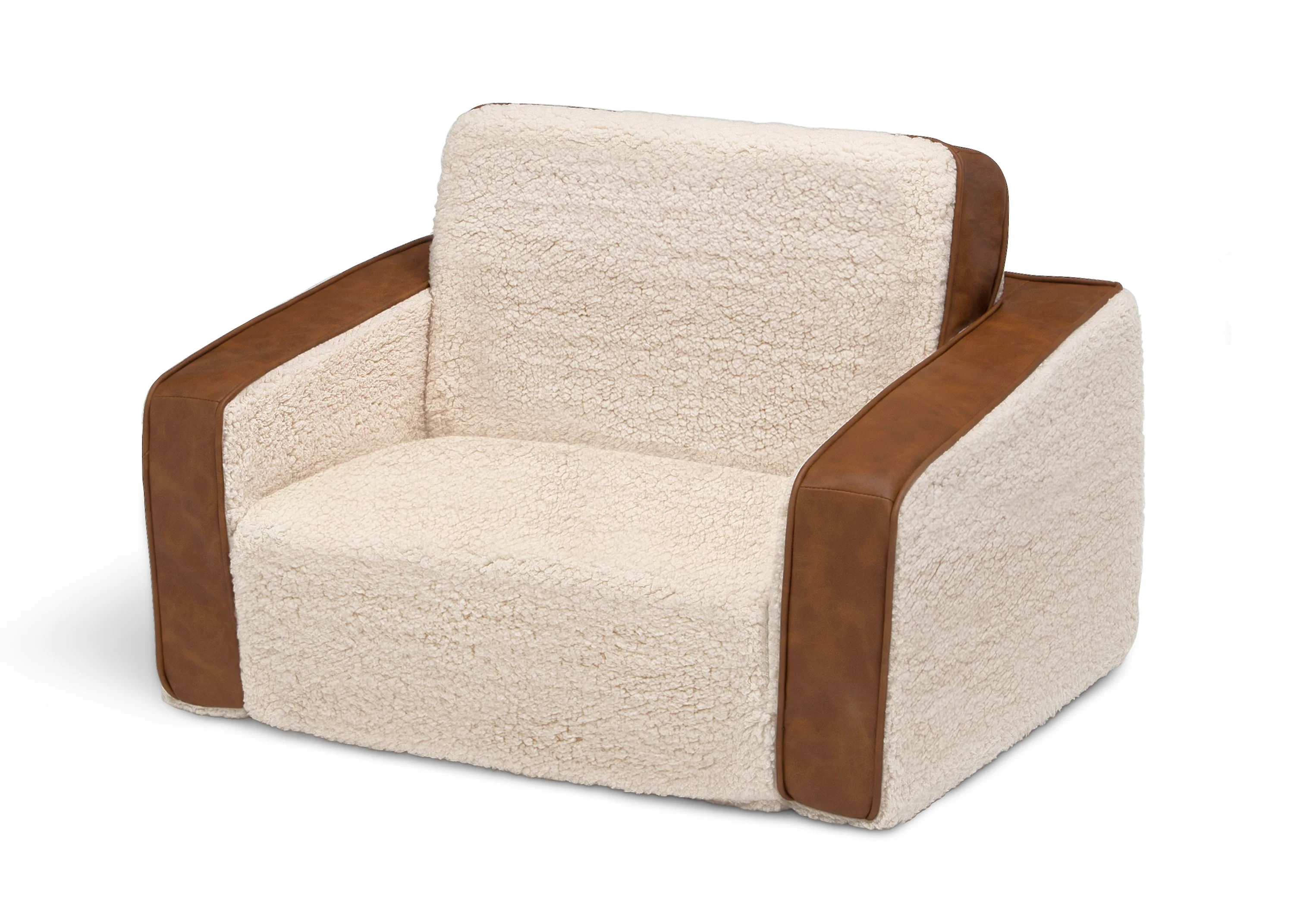 Cozee Flip-Out Sherpa and Leather 2-in-1 Convertible Chair to Lounger for Kids - Image 4