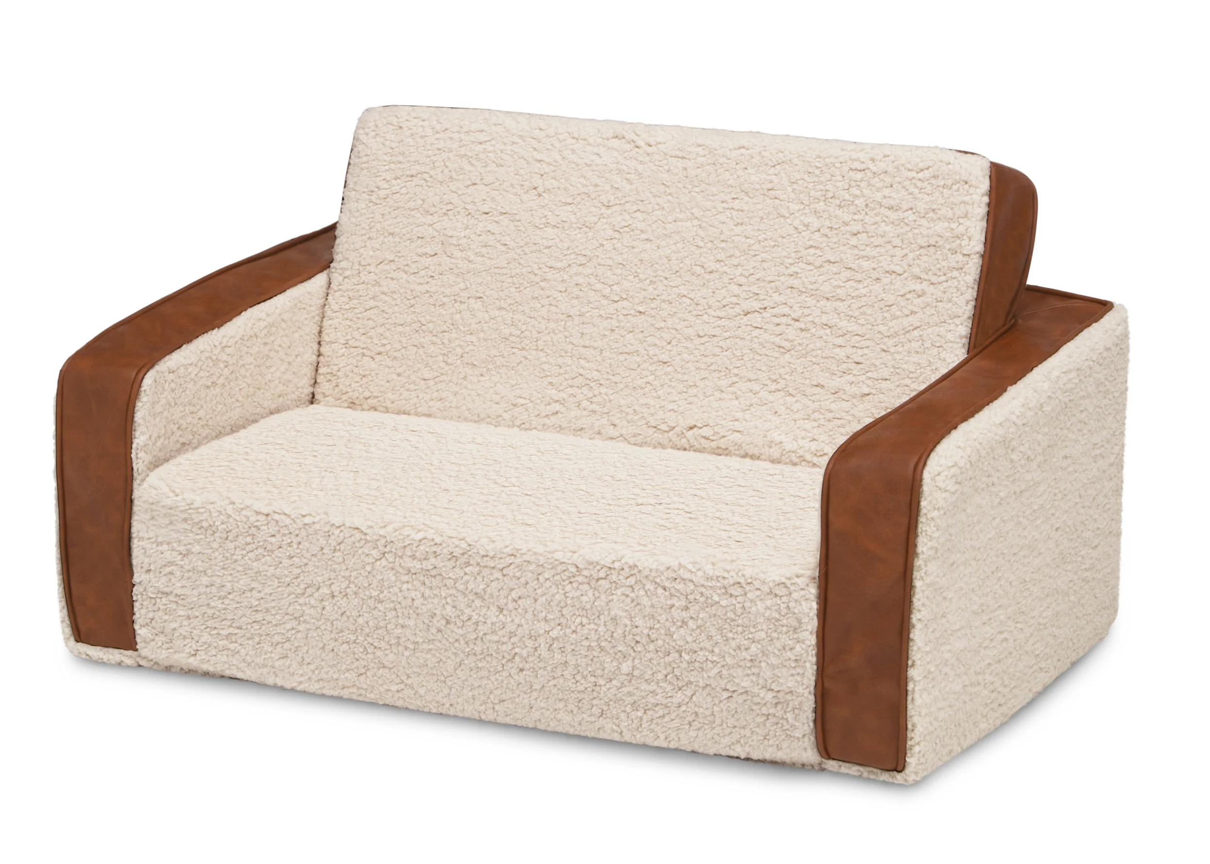 Cozee Flip-Out Sherpa and Leather 2-in-1 Convertible Sofa to Lounger for Kids - Image 4