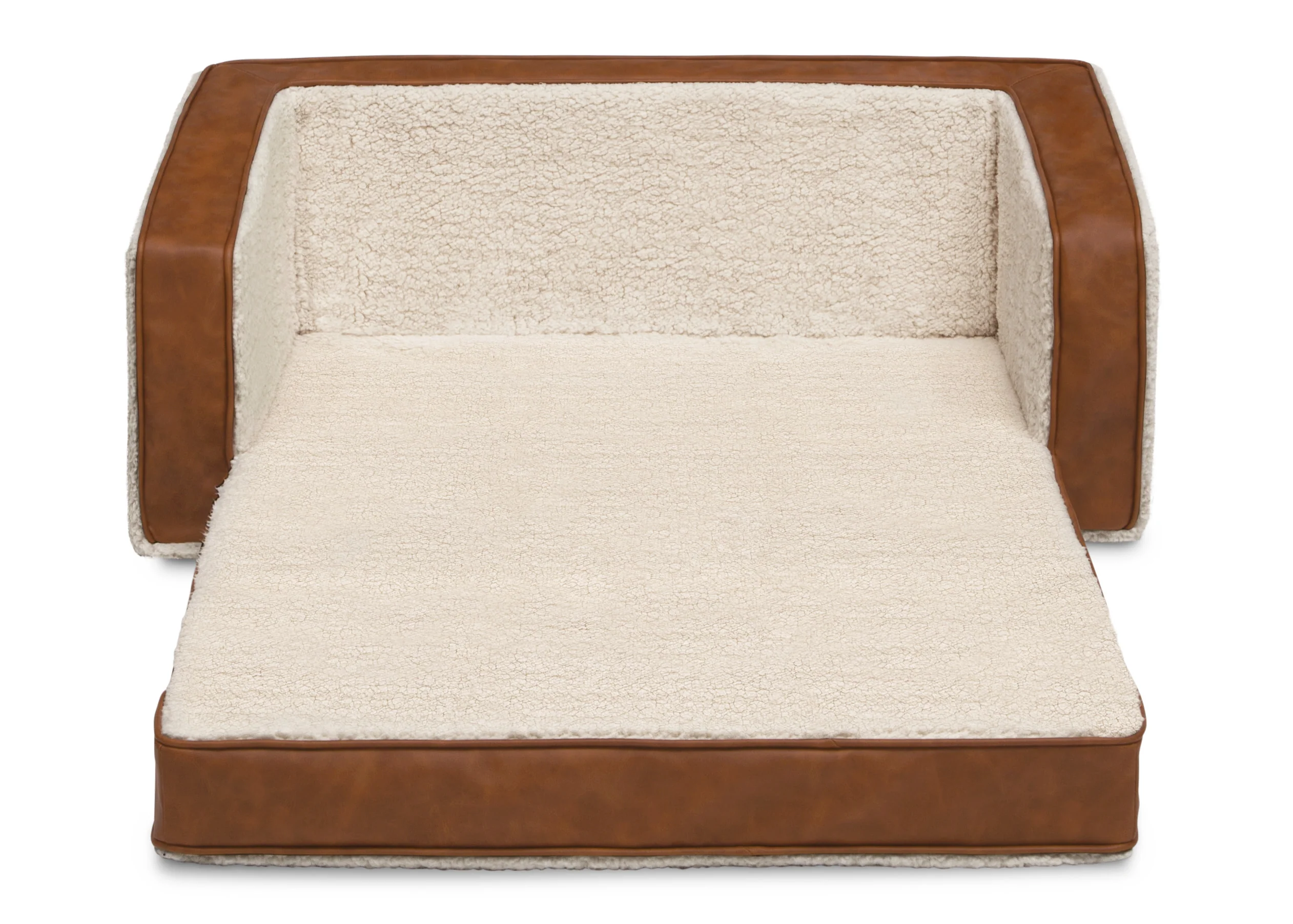 Cozee Flip-Out Sherpa and Leather 2-in-1 Convertible Sofa to Lounger for Kids - Image 5