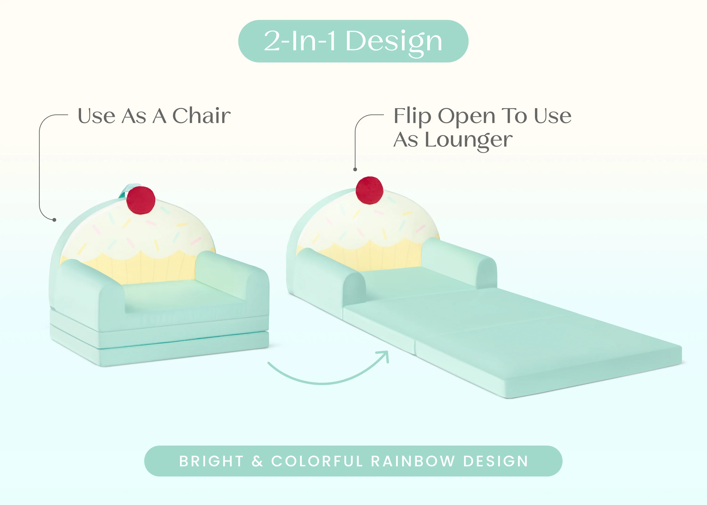 Cupcake Rainbow Figural Flip-Out 2-in-1 Convertible Chair to Lounger - Image 3