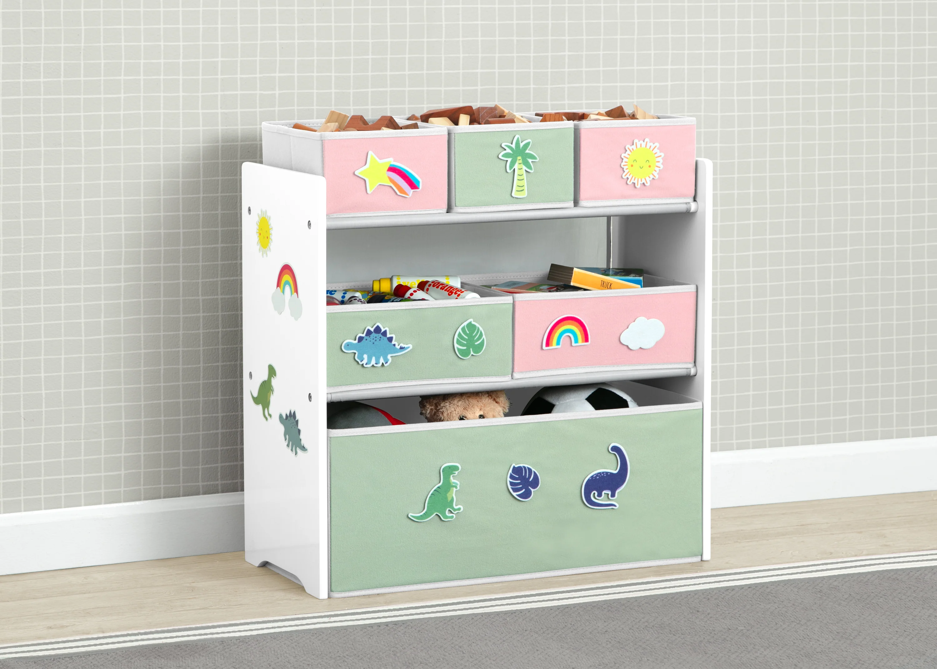 Design & Store 6 Bin Toy Storage Organizer with Interchangeable Patches