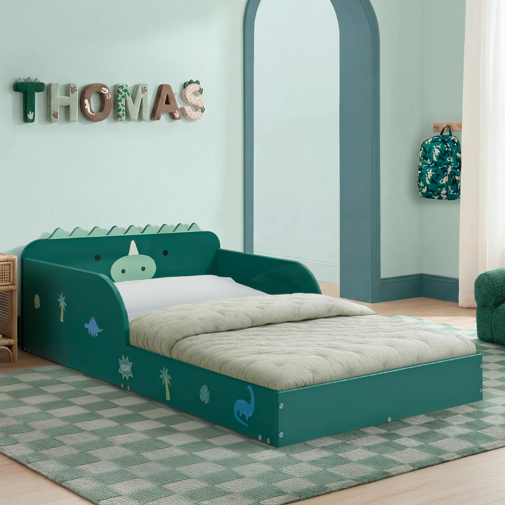 Dino Wood Floor Toddler Bed with Reusable Stickers - Image 15