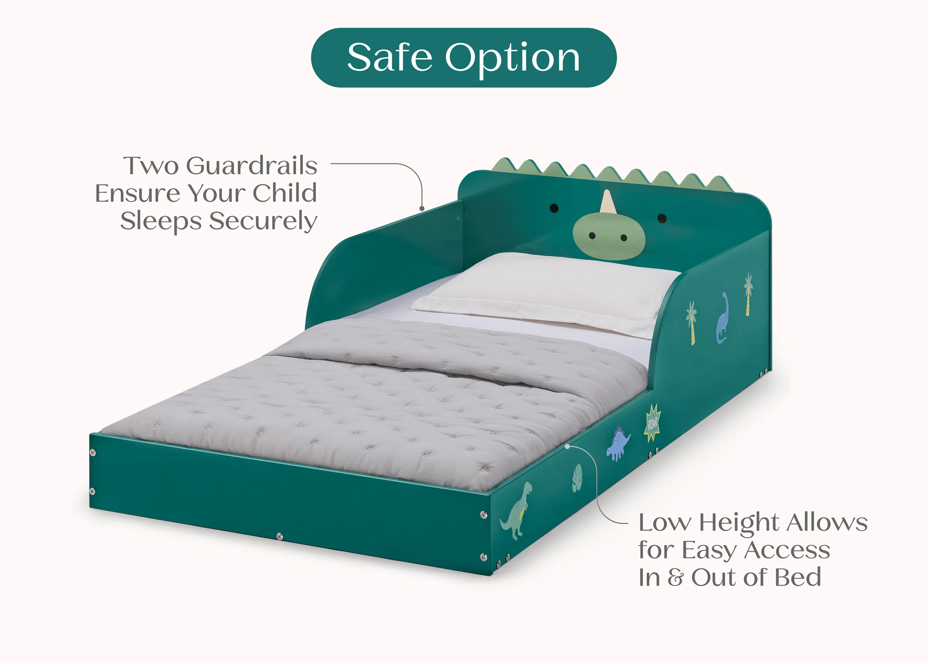Dino Wood Floor Toddler Bed with Reusable Stickers - Image 3