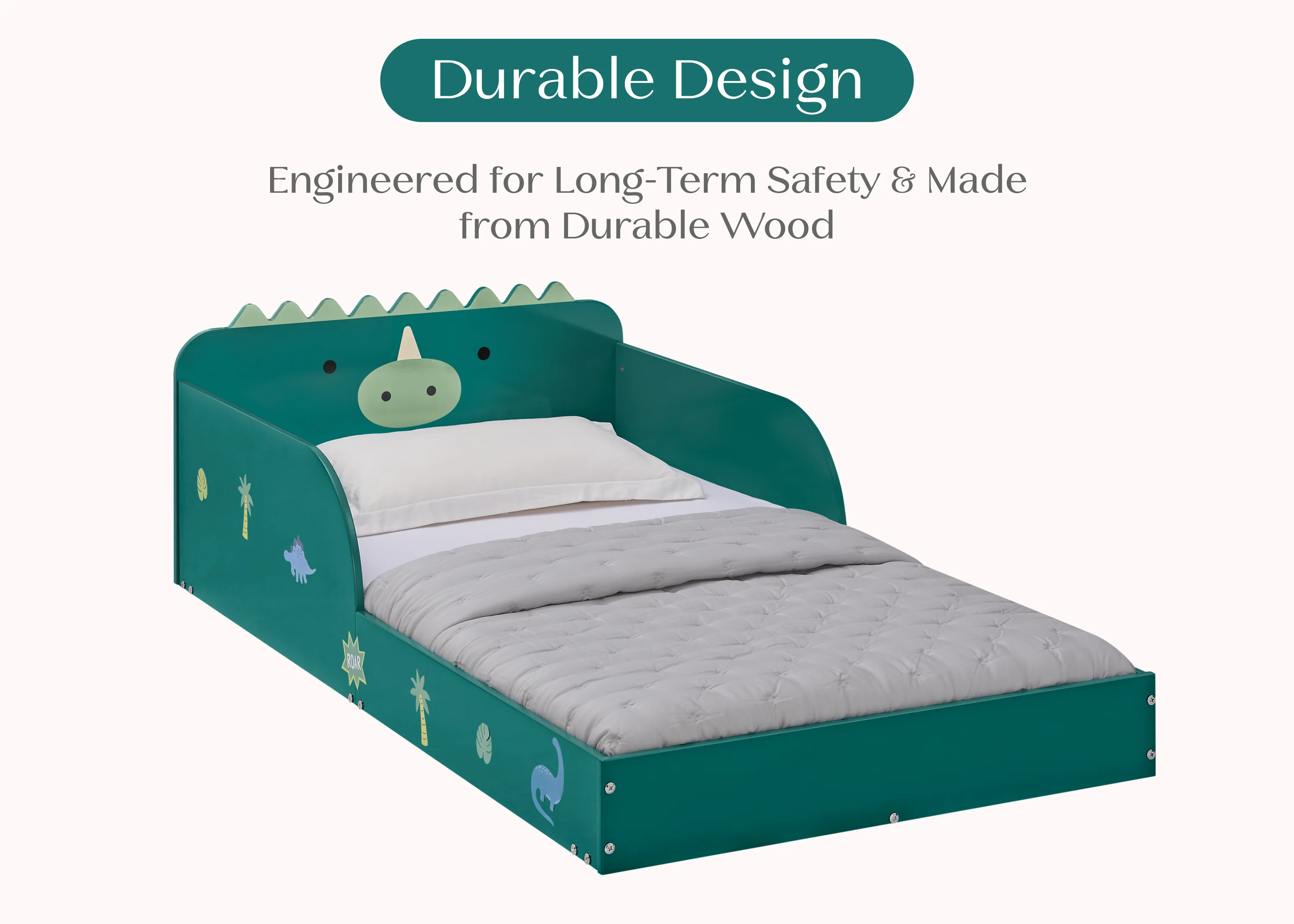 Dino Wood Floor Toddler Bed with Reusable Stickers - Image 4
