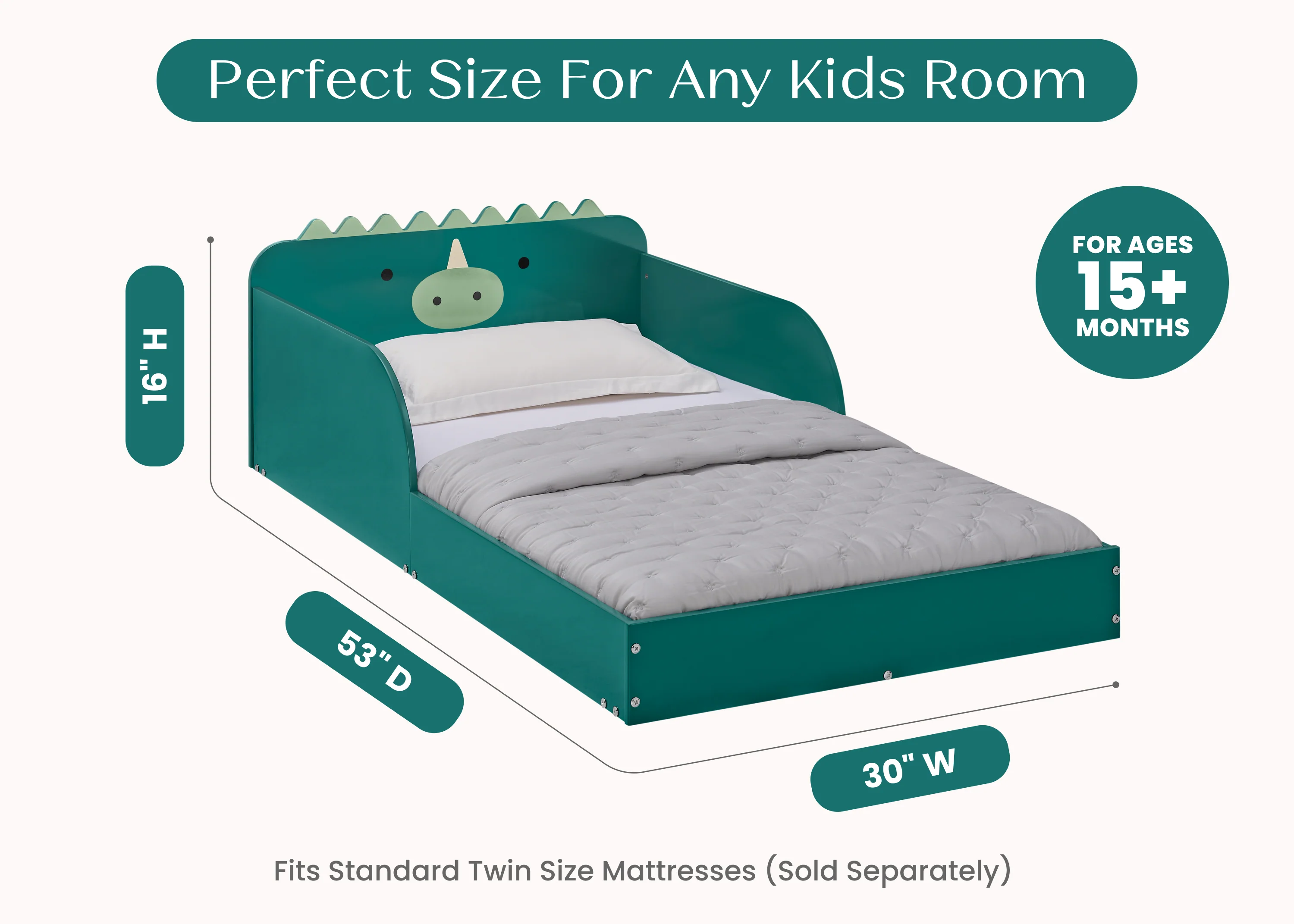Dino Wood Floor Toddler Bed with Reusable Stickers - Image 6