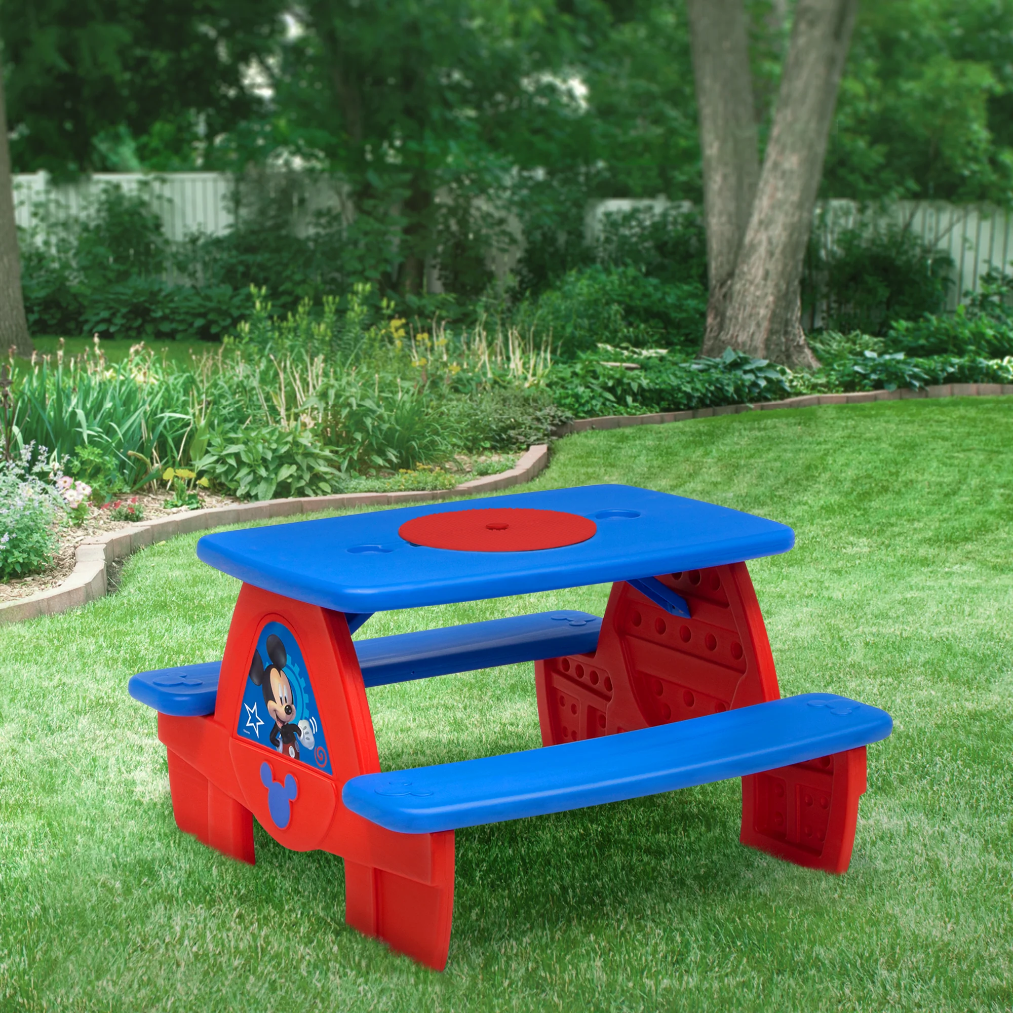 Mickey Mouse 4 Seat Activity Picnic Table with LEGO Compatible Tabletop - Image 4