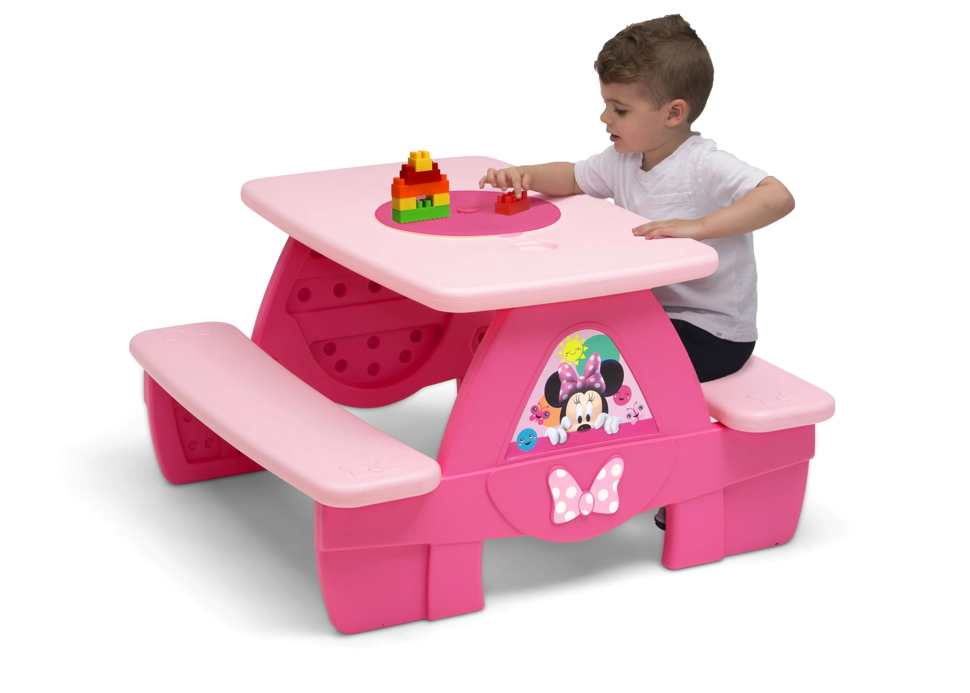 Minnie Mouse 4 Seat Activity Picnic Table with LEGO Compatible Tabletop - Image 3