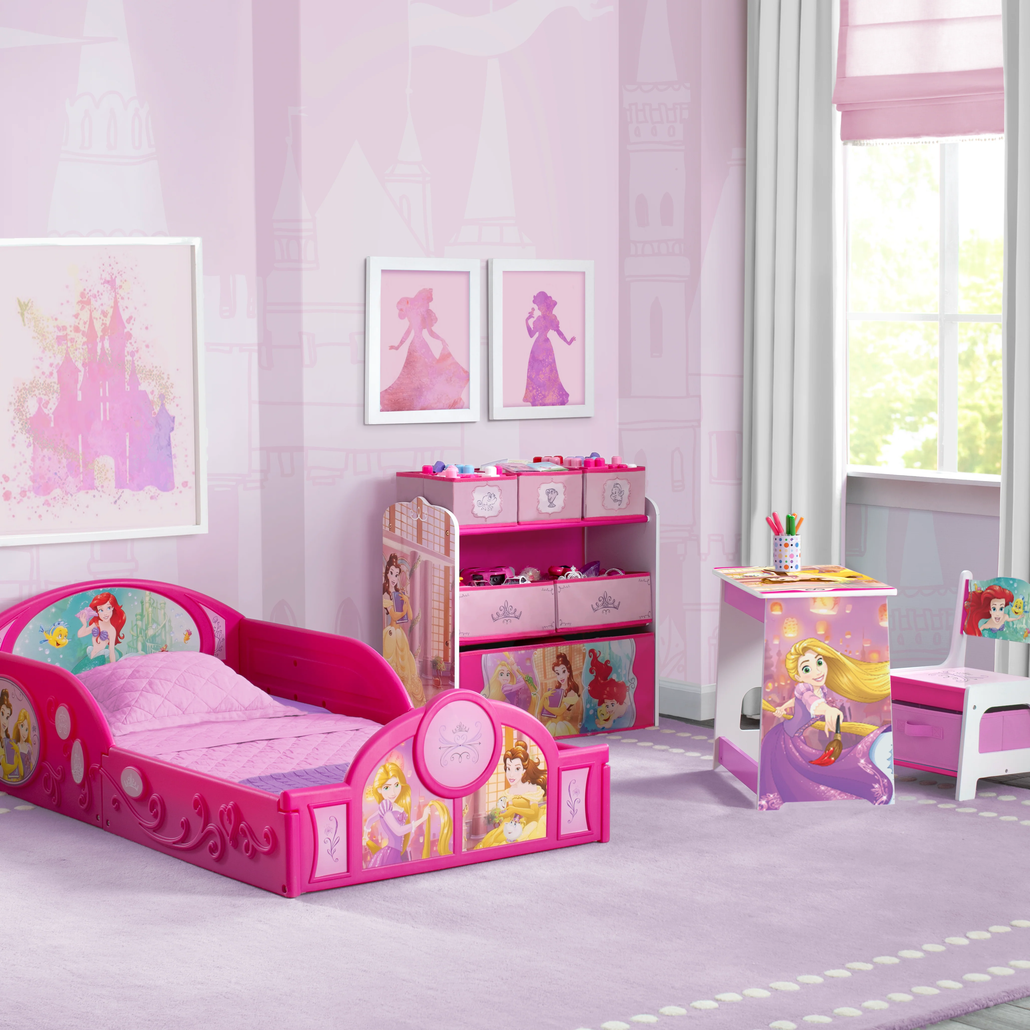 Disney Princess 4-Piece Room-in-a-Box Bedroom Set - Includes Toddler Bed, Toy Bin & Desk with Chair - Image 8