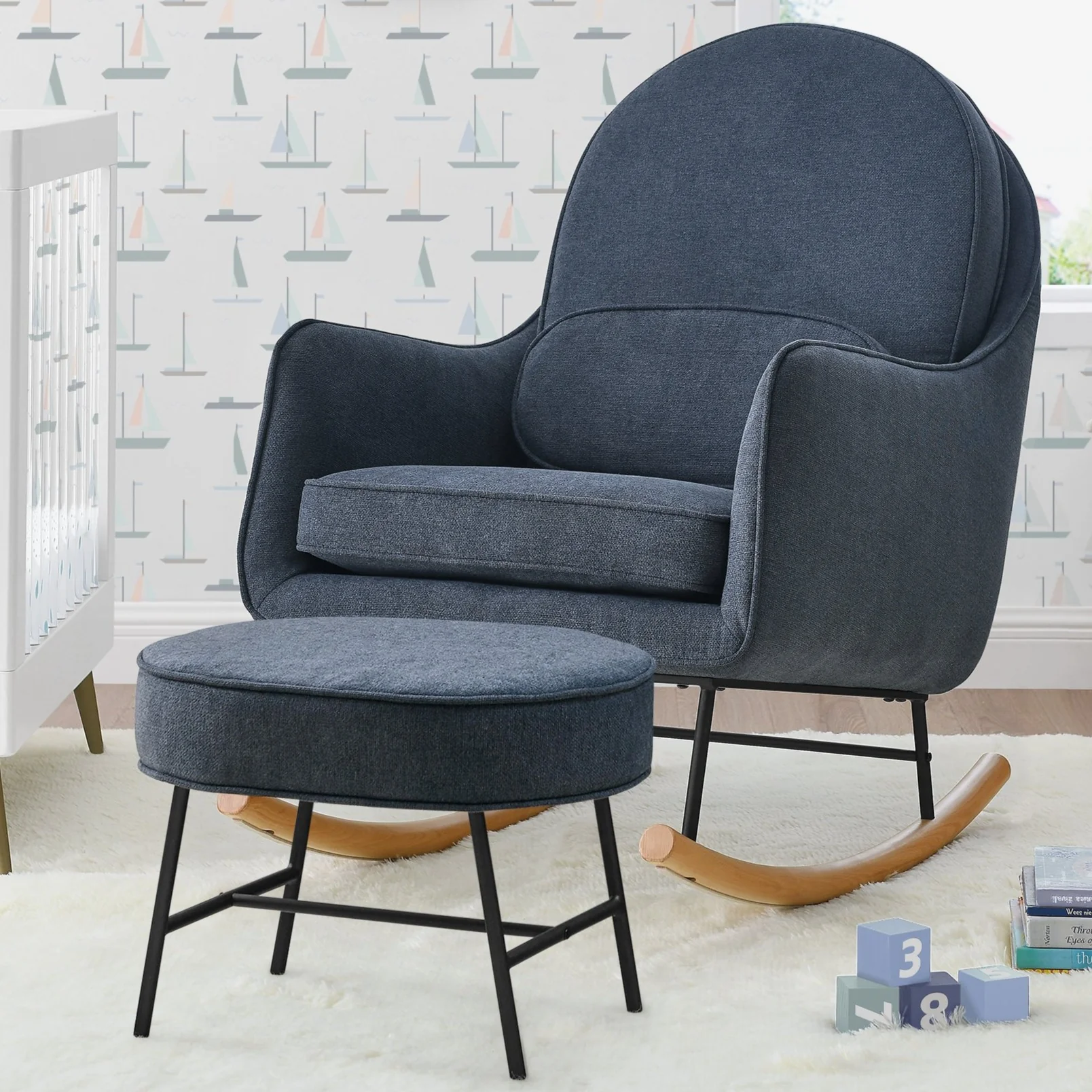 Ella Rocker & Ottoman with LiveSmart Evolve Fabric - Image 12