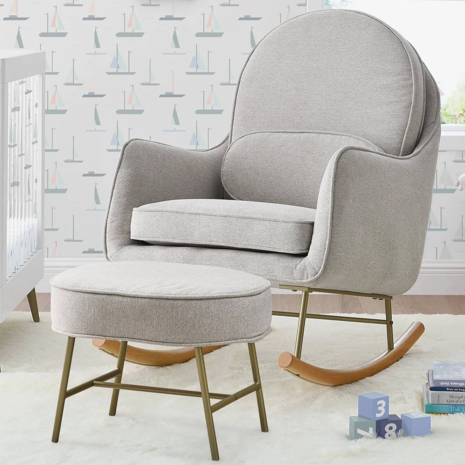 Ella Rocker & Ottoman with LiveSmart Evolve Fabric - Image 2