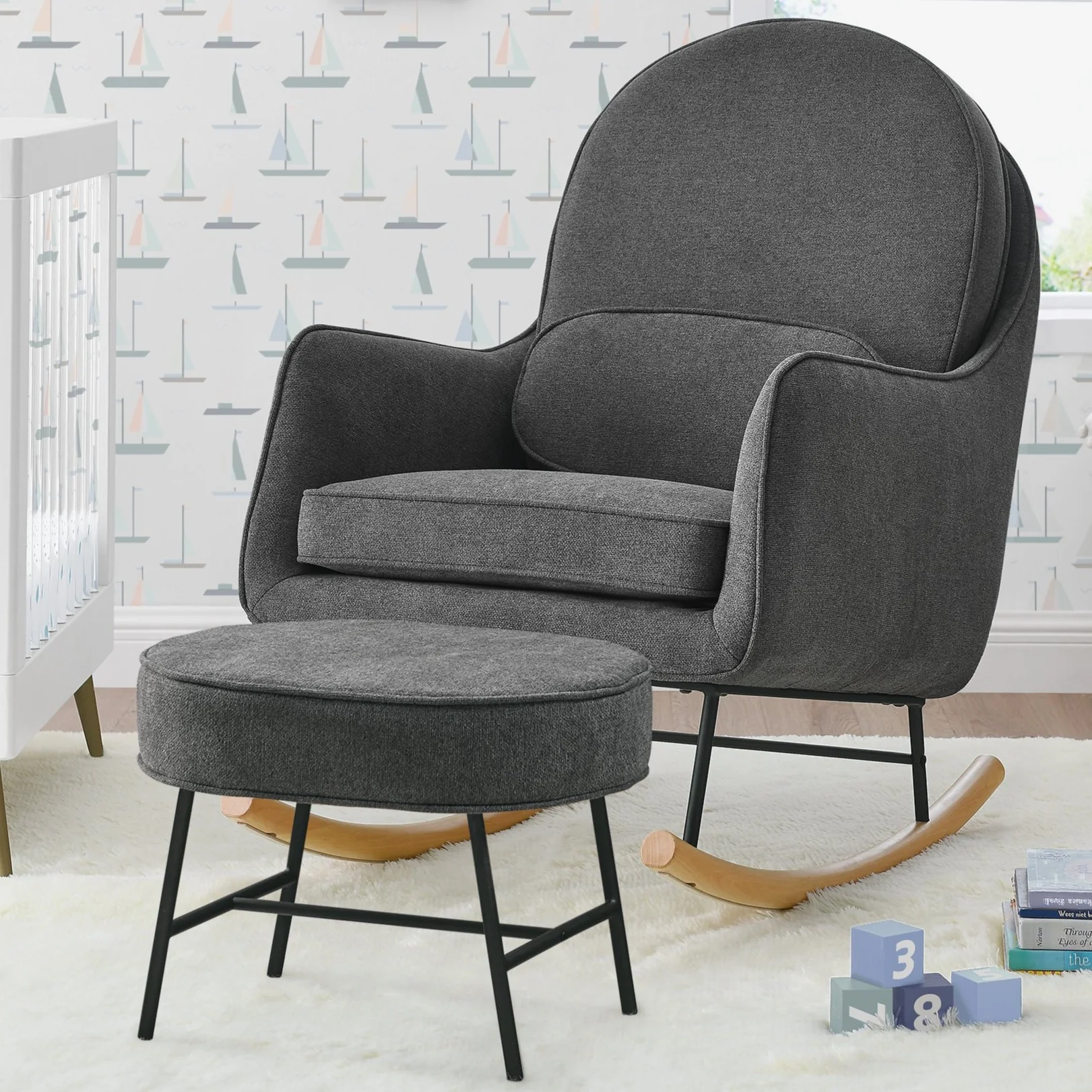 Ella Rocker & Ottoman with LiveSmart Evolve Fabric - Image 7
