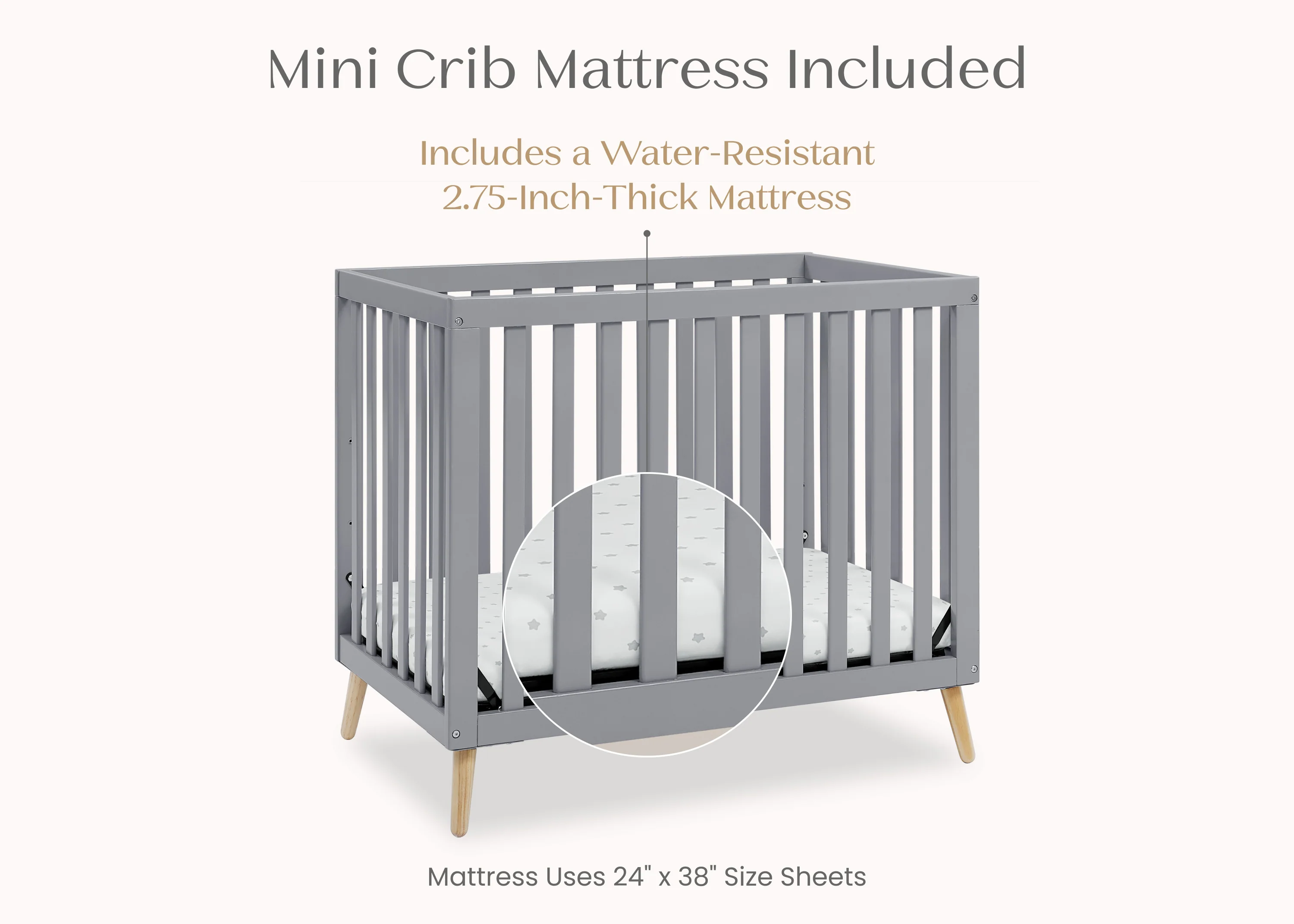 Essex Convertible Mini Baby Crib with 2.75-Inch Mattress, Greenguard Gold Certified - Image 7