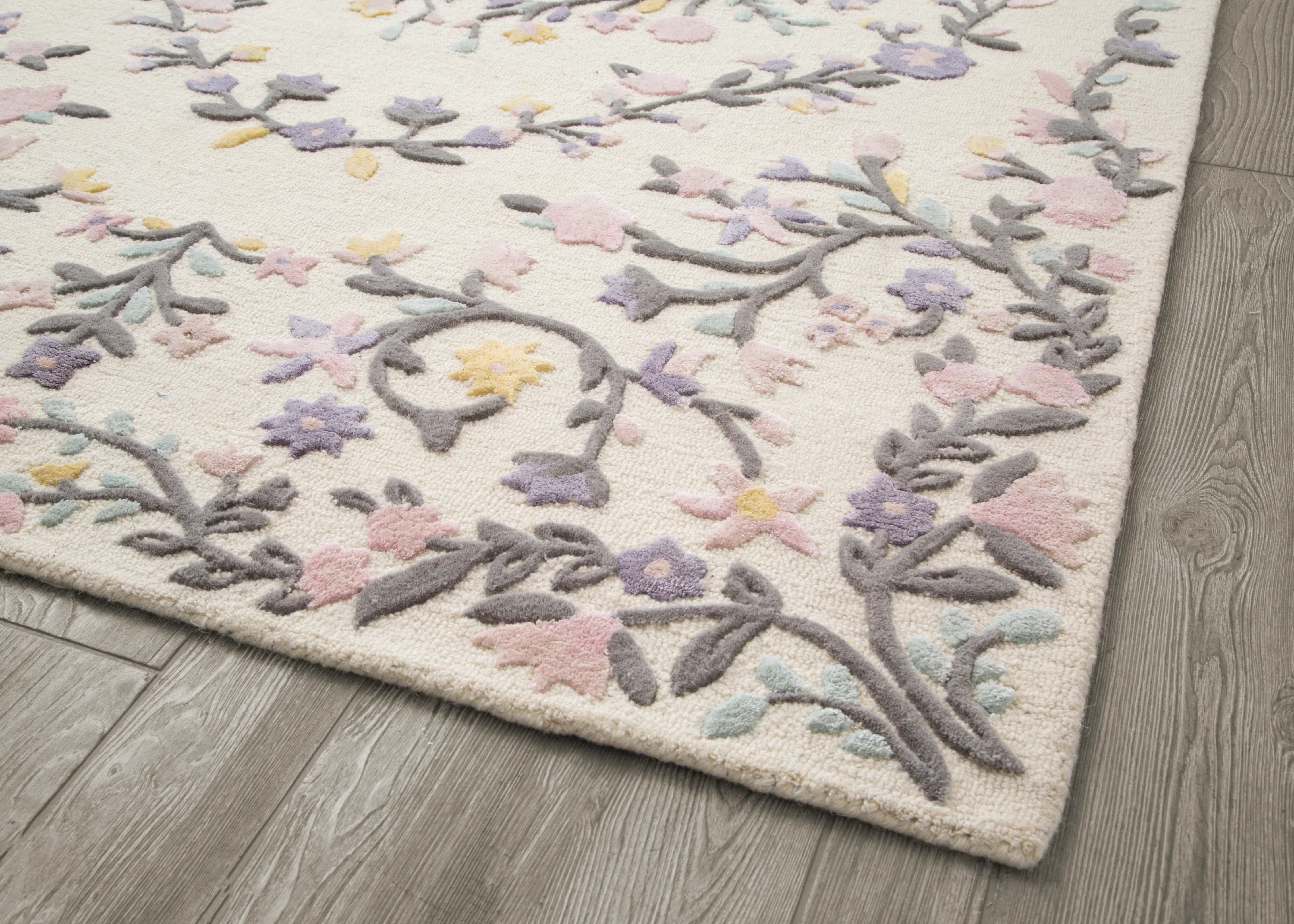 Floral Garden Hand-Tufted Wool Blend Area Rug 5x8 - Image 2