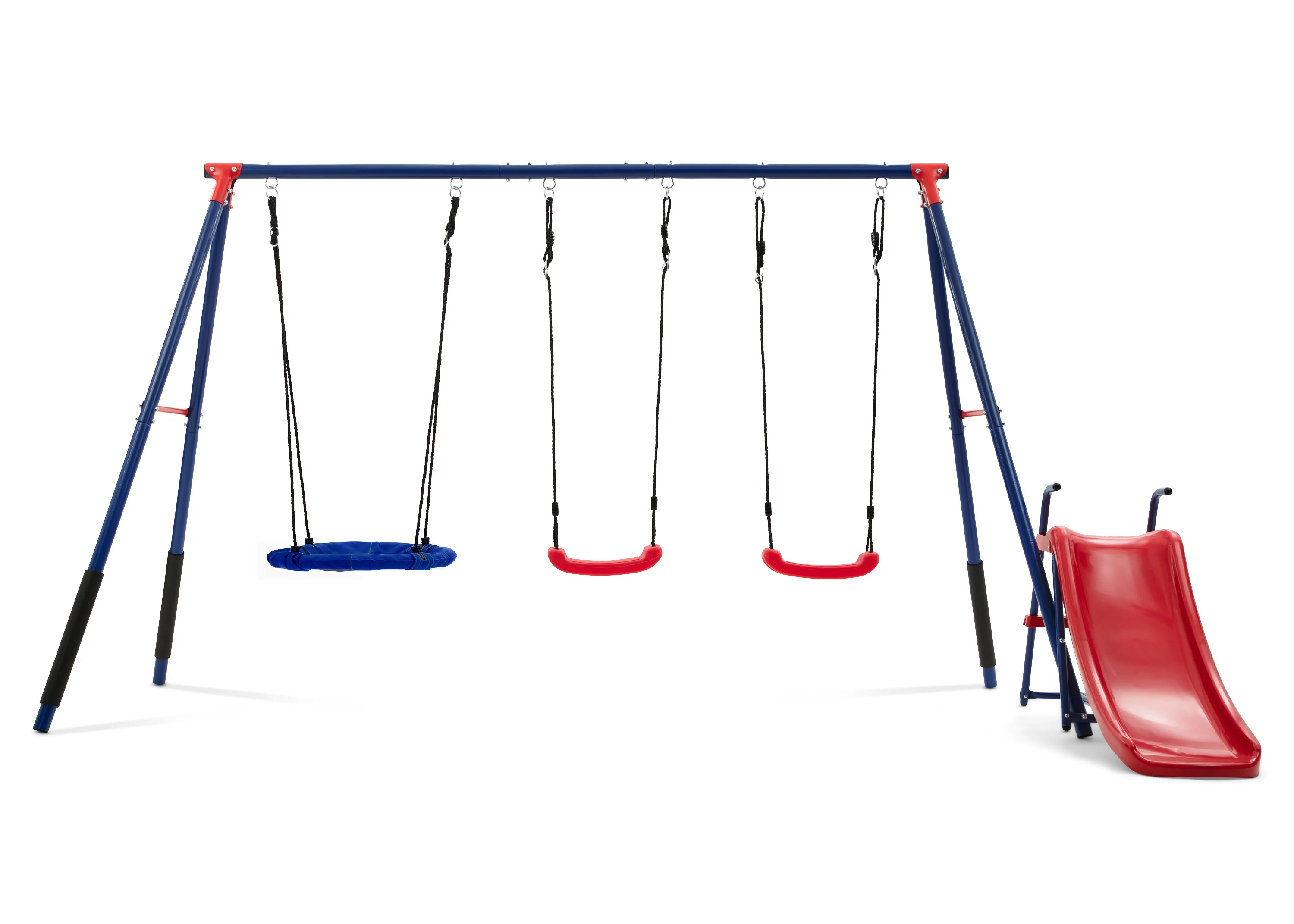 FunZone Outdoor Metal 4-Piece Swing Set - Includes 2 Swings, 1 Disc/Saucer Swing and Slide - Image 3
