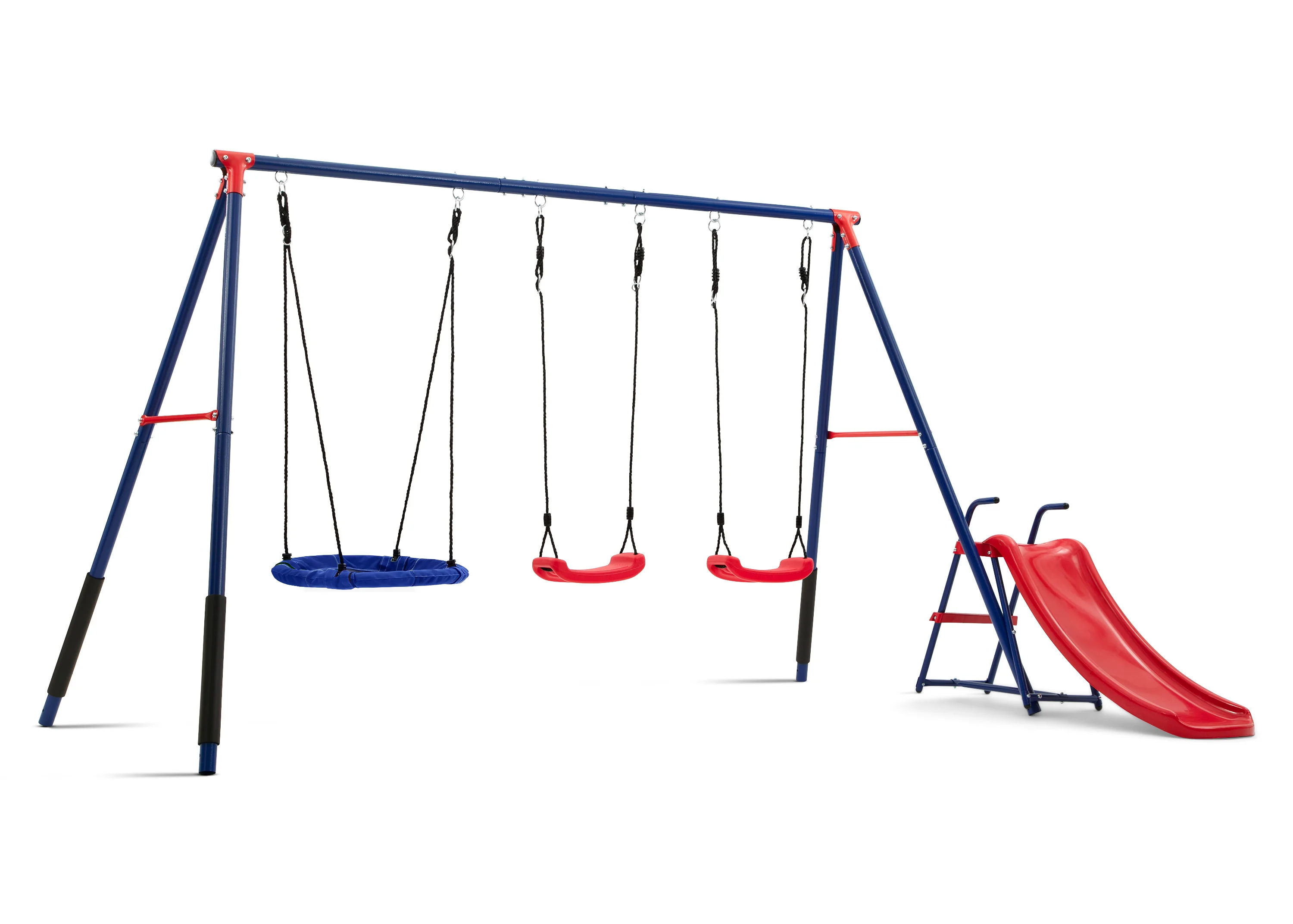 FunZone Outdoor Metal 4-Piece Swing Set - Includes 2 Swings, 1 Disc/Saucer Swing and Slide - Image 4