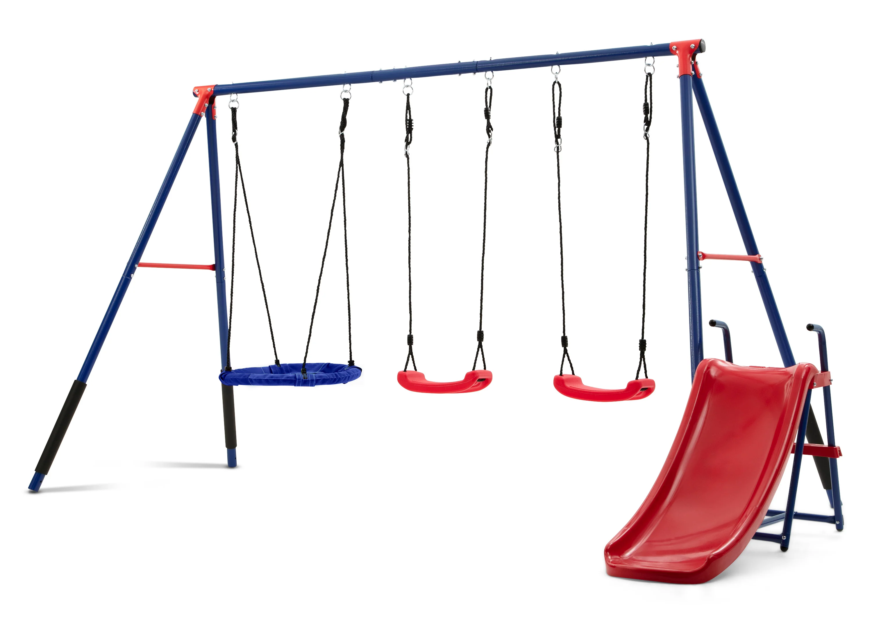 FunZone Outdoor Metal 4-Piece Swing Set - Includes 2 Swings, 1 Disc/Saucer Swing and Slide - Image 5