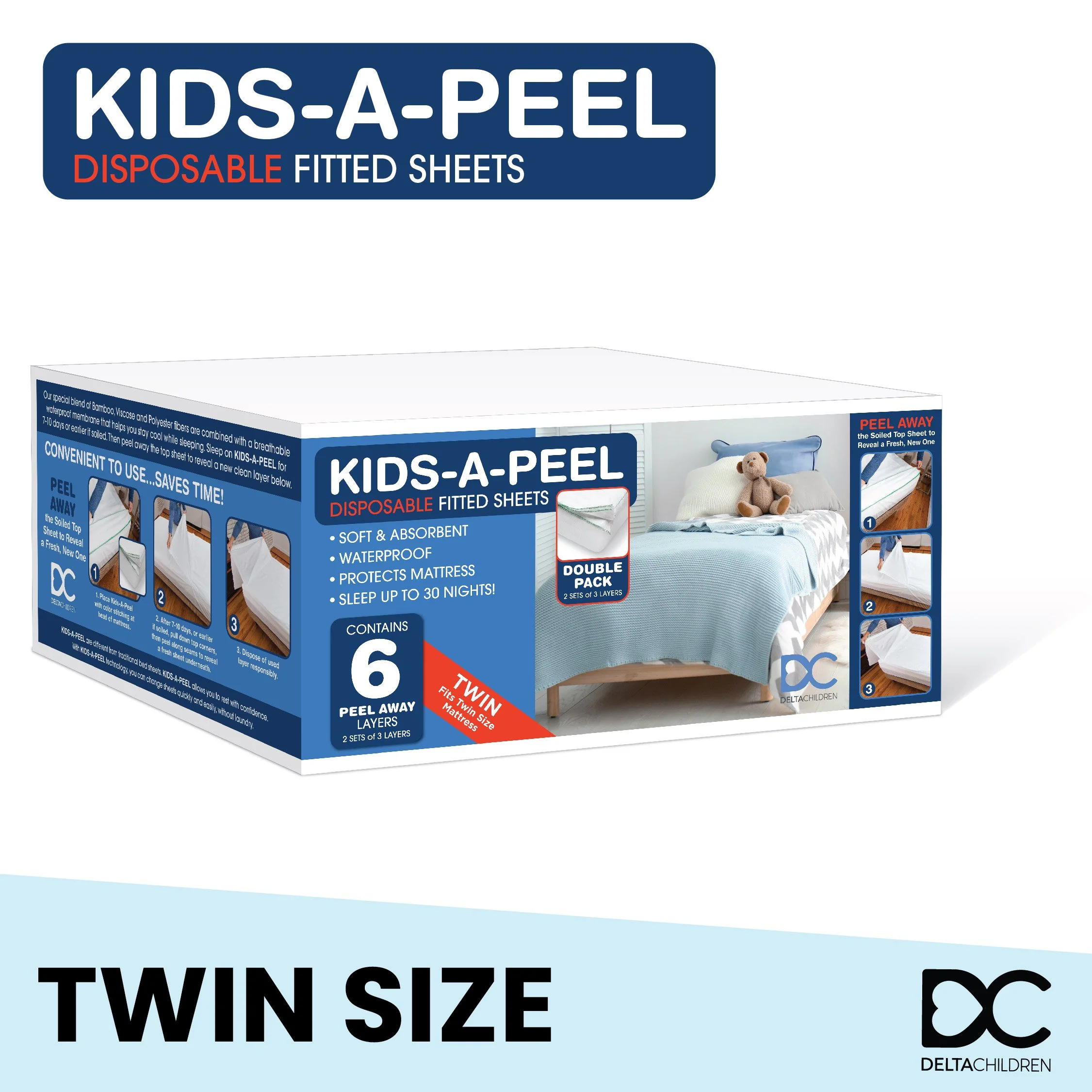 Kids-A-Peel Disposable Fitted Sheets, 6-Pack, Waterproof, Breathable Soft Bed Pads that Protect Your Mattress - Image 16
