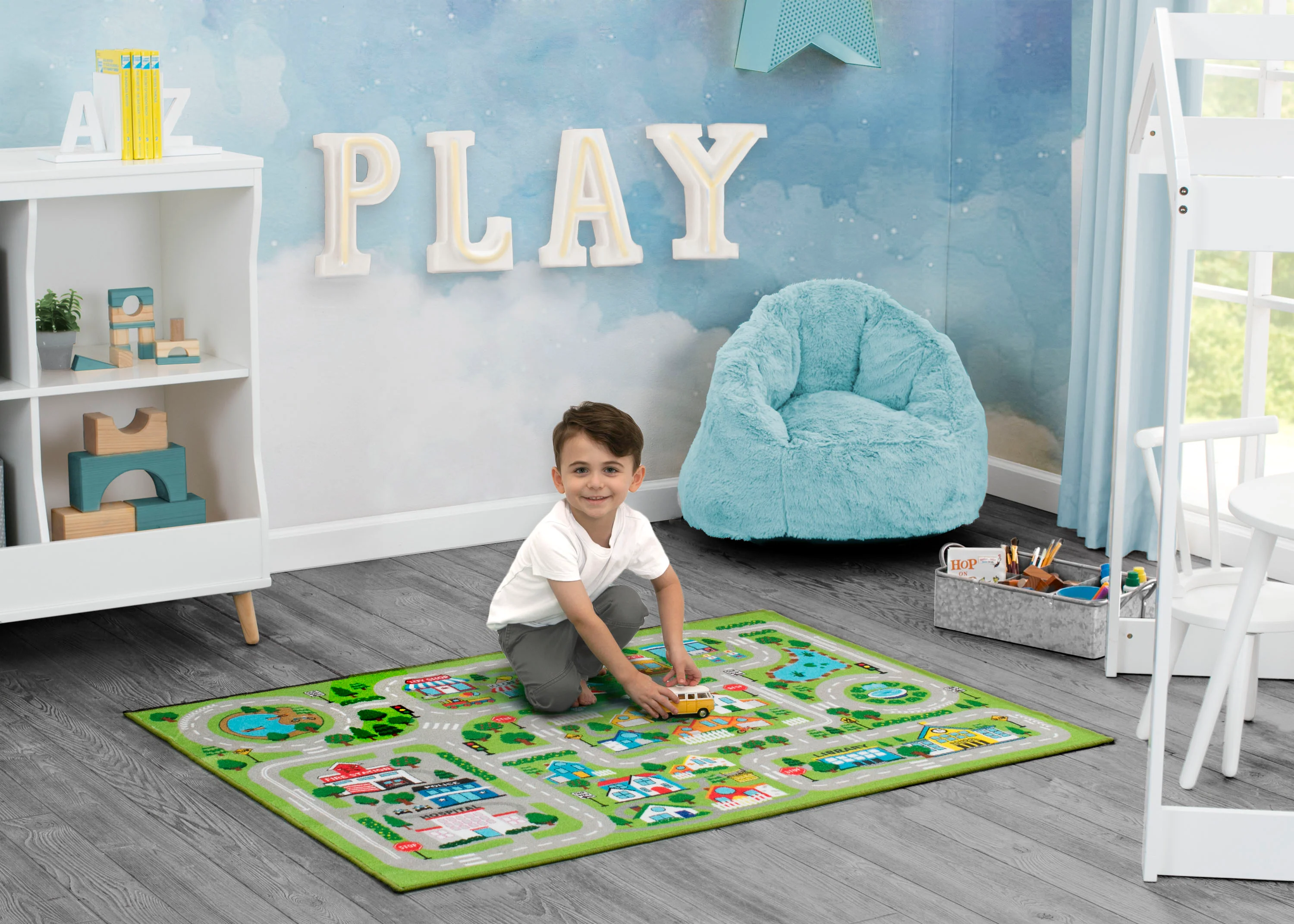 Large Road Map Activity Rug for Girls and Boys - 54-inch L x 39-inch W
